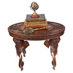 Burmese Side Table Carved Elephant Legs Burma Antique Furniture