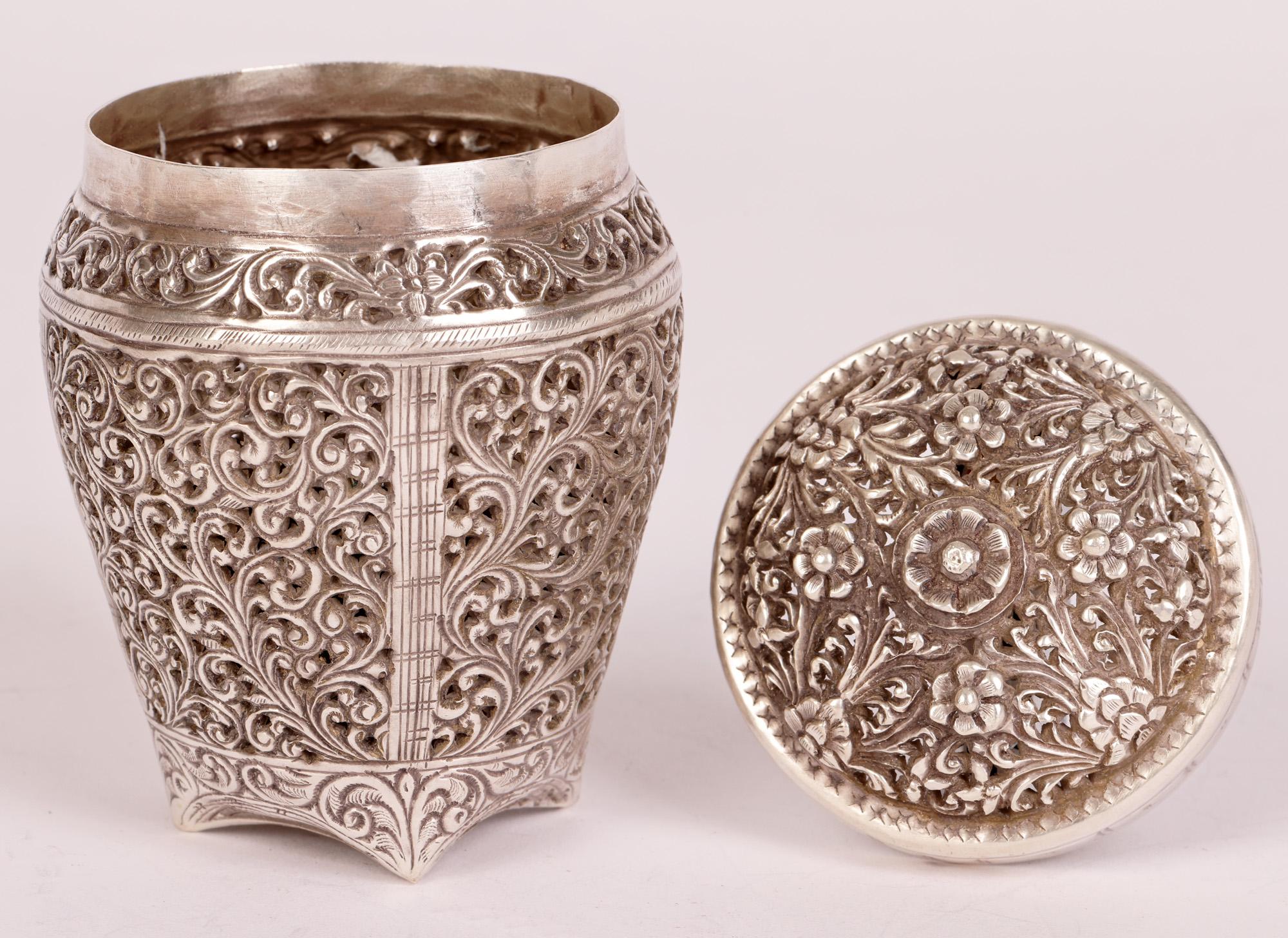 Burmese Silver Basket Shape Lidded Containers 5