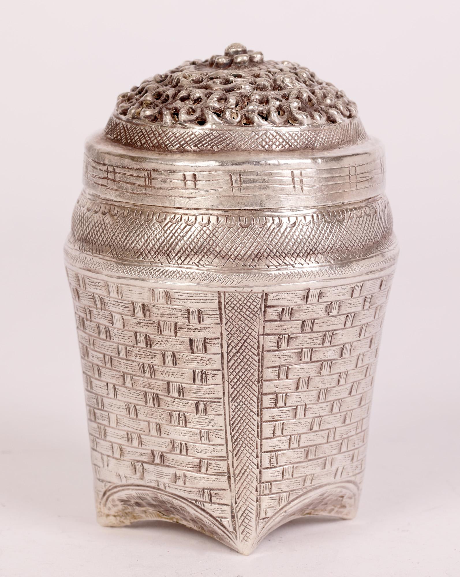 Burmese Silver Basket Shape Lidded Containers 8