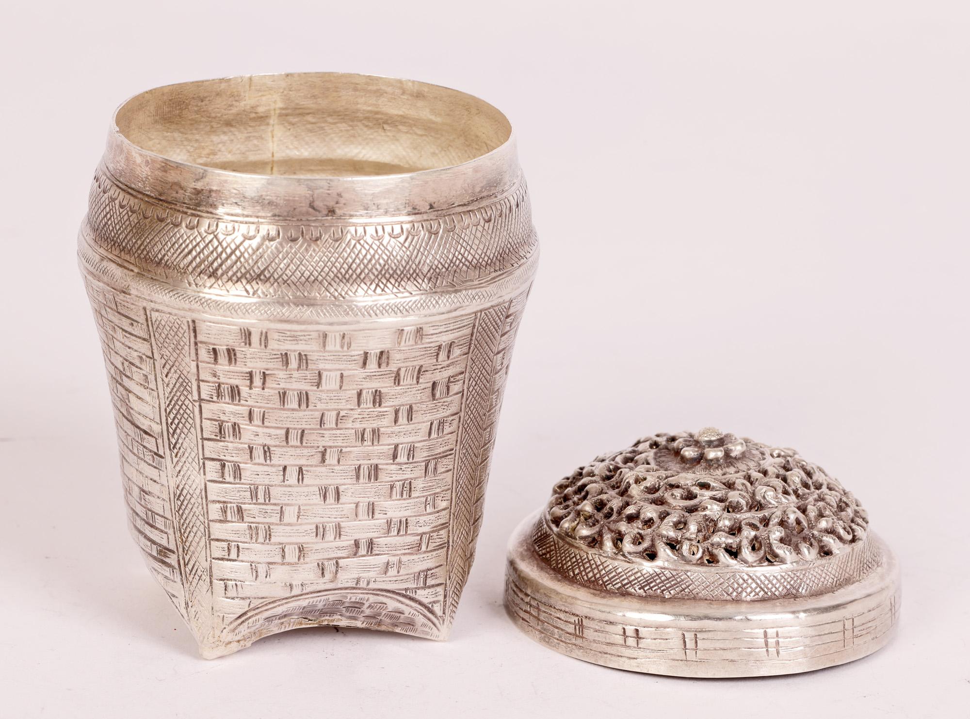 Burmese Silver Basket Shape Lidded Containers 11