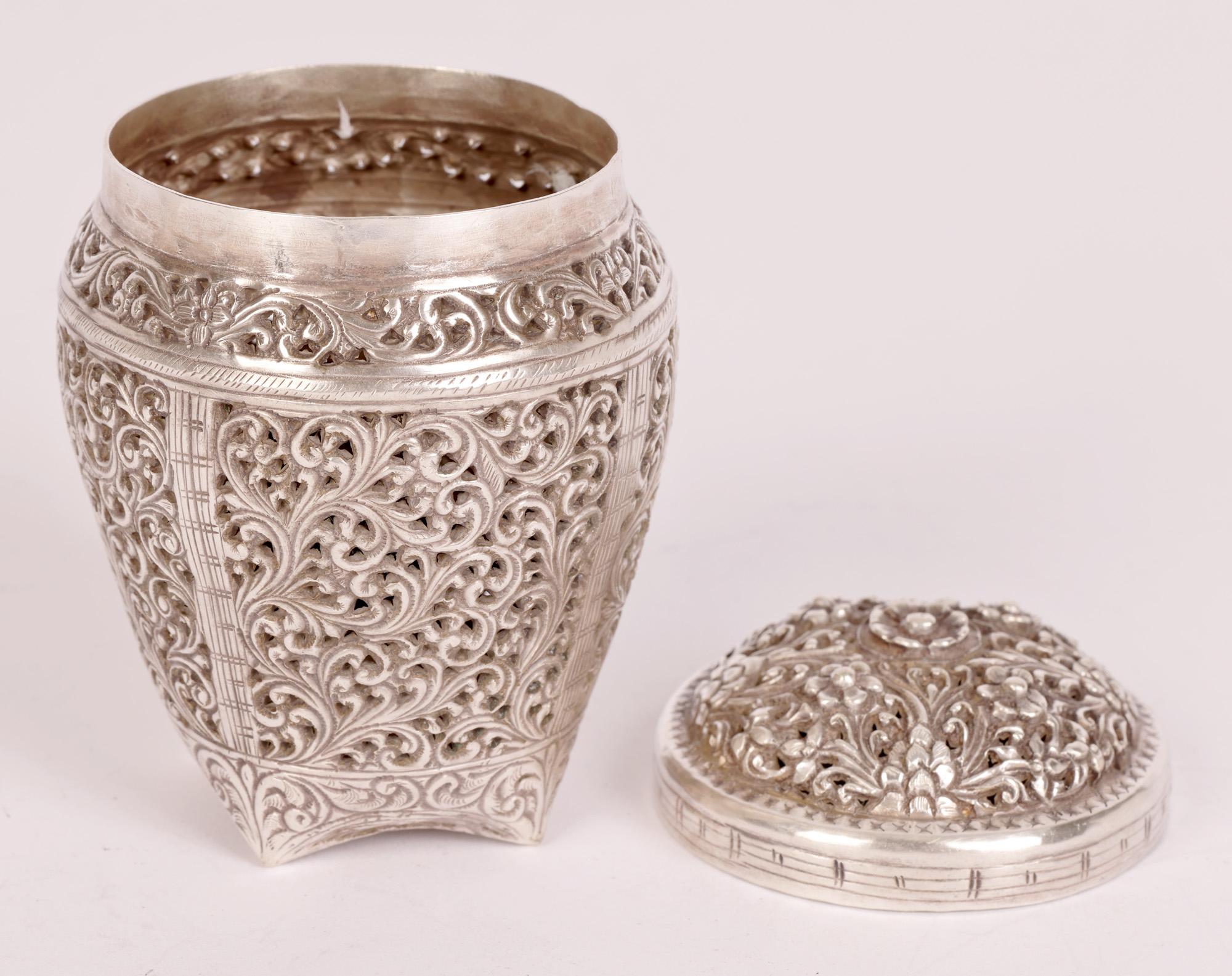 Burmese Silver Basket Shape Lidded Containers 13