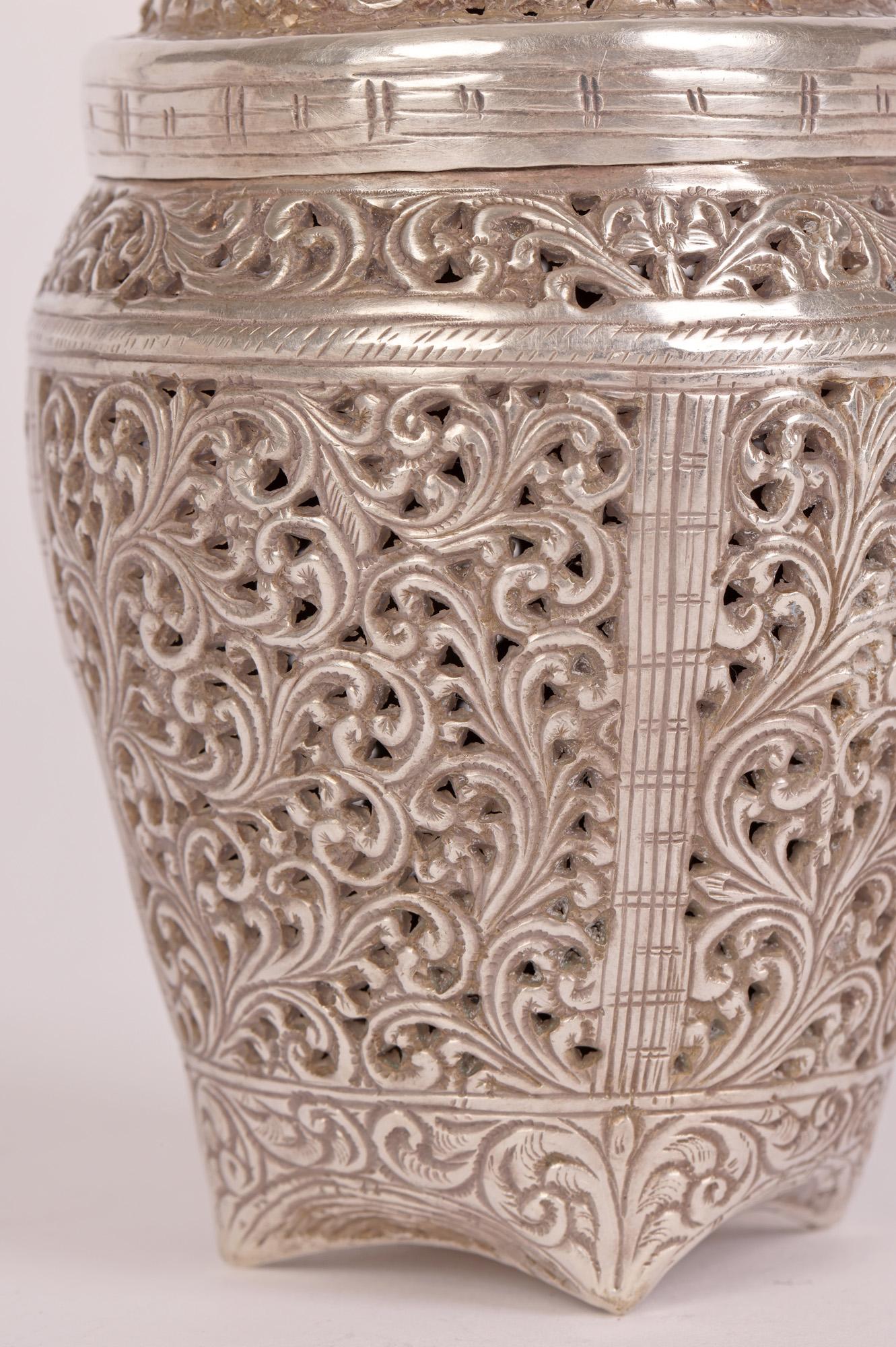 Hand-Crafted Burmese Silver Basket Shape Lidded Containers