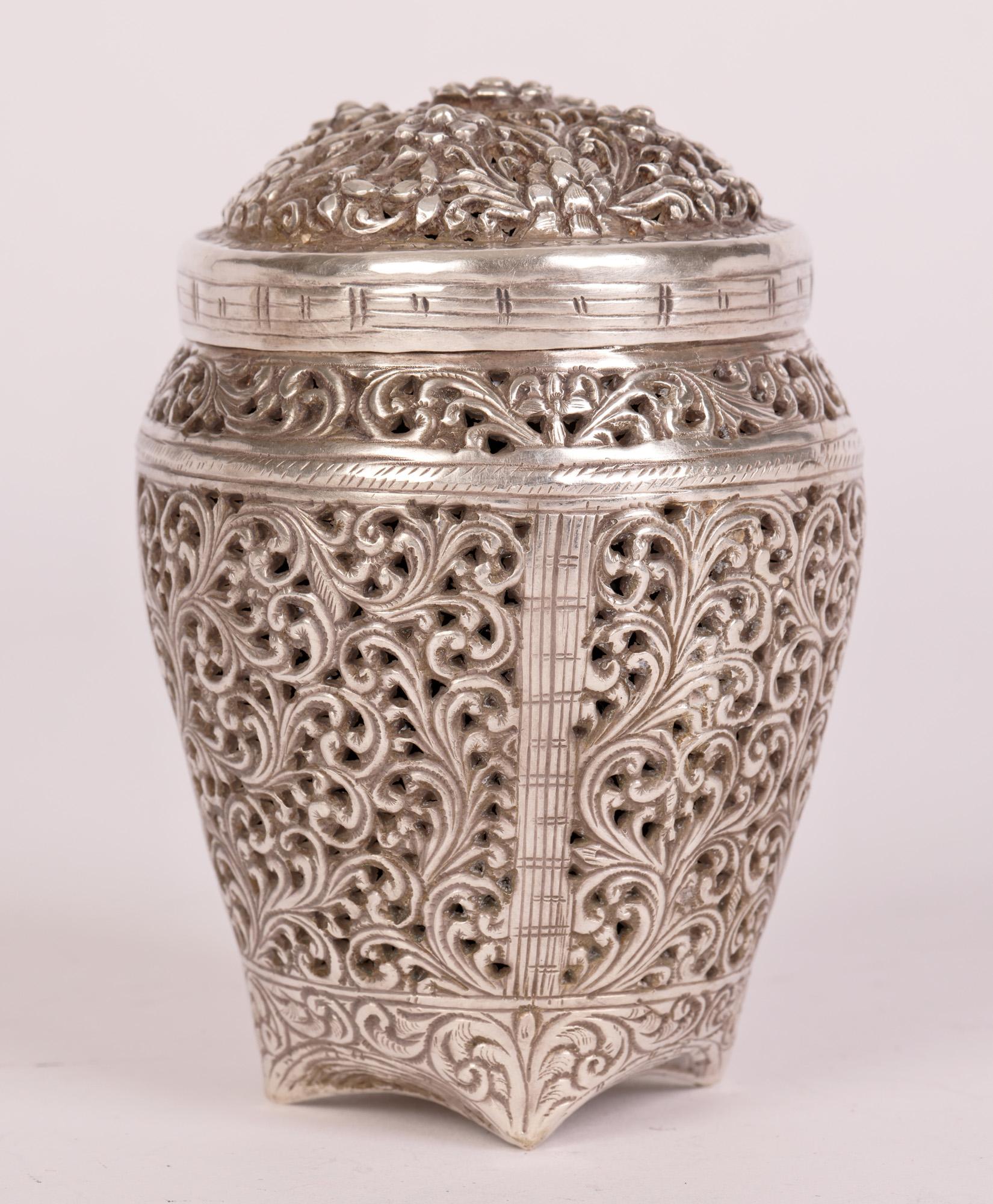 Burmese Silver Basket Shape Lidded Containers 4