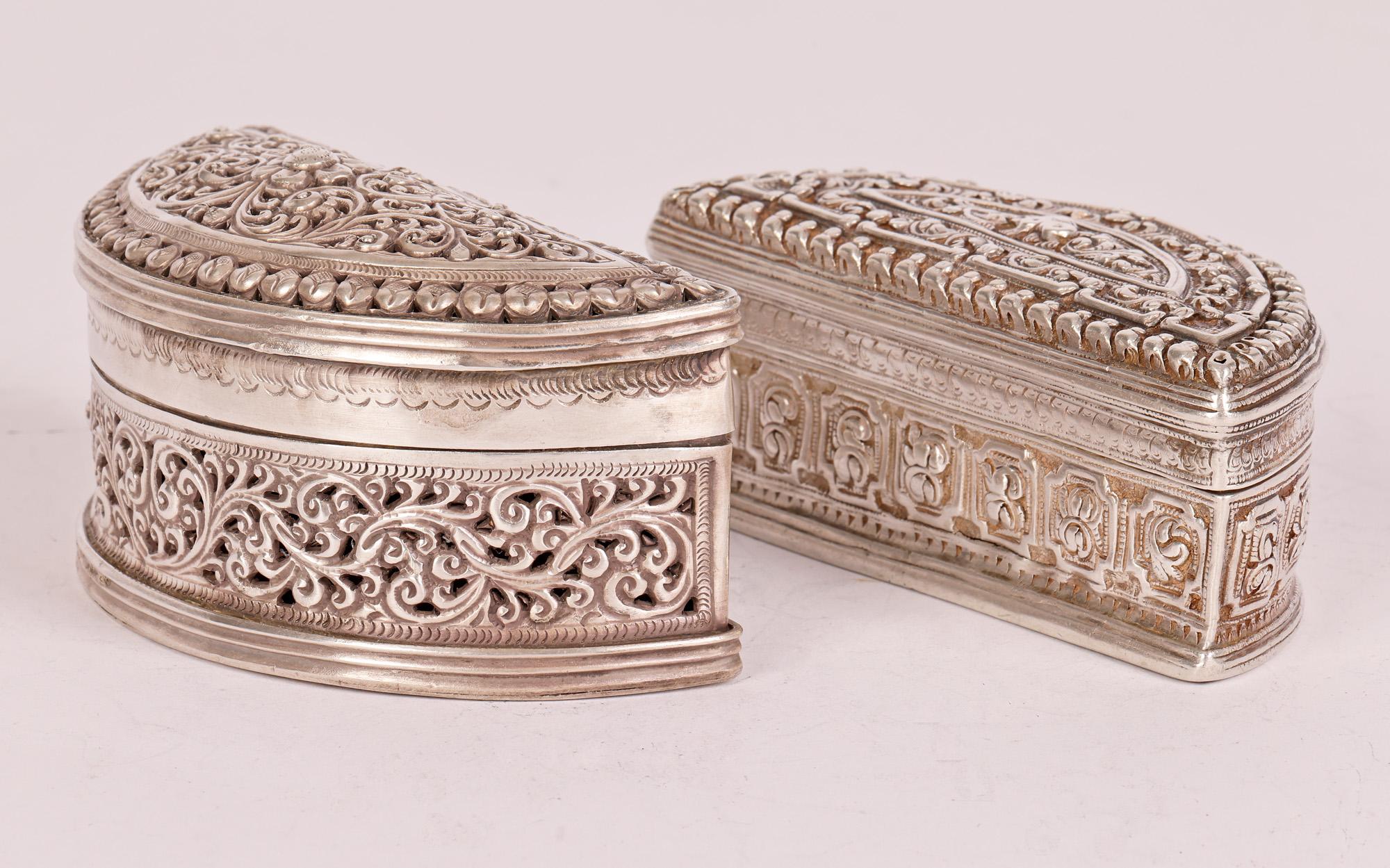 Cajas de Betel de media luna de plata birmana 3