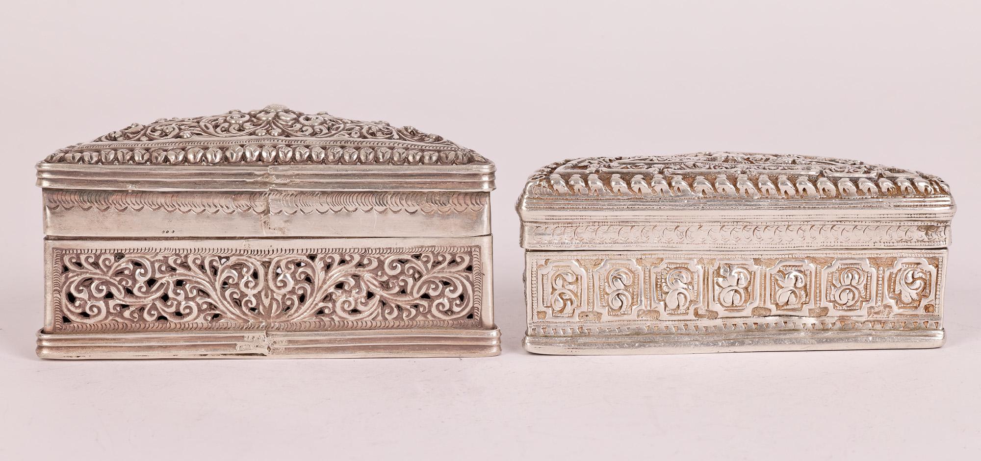 Burmese Silver Half Moon Betel Boxes 9