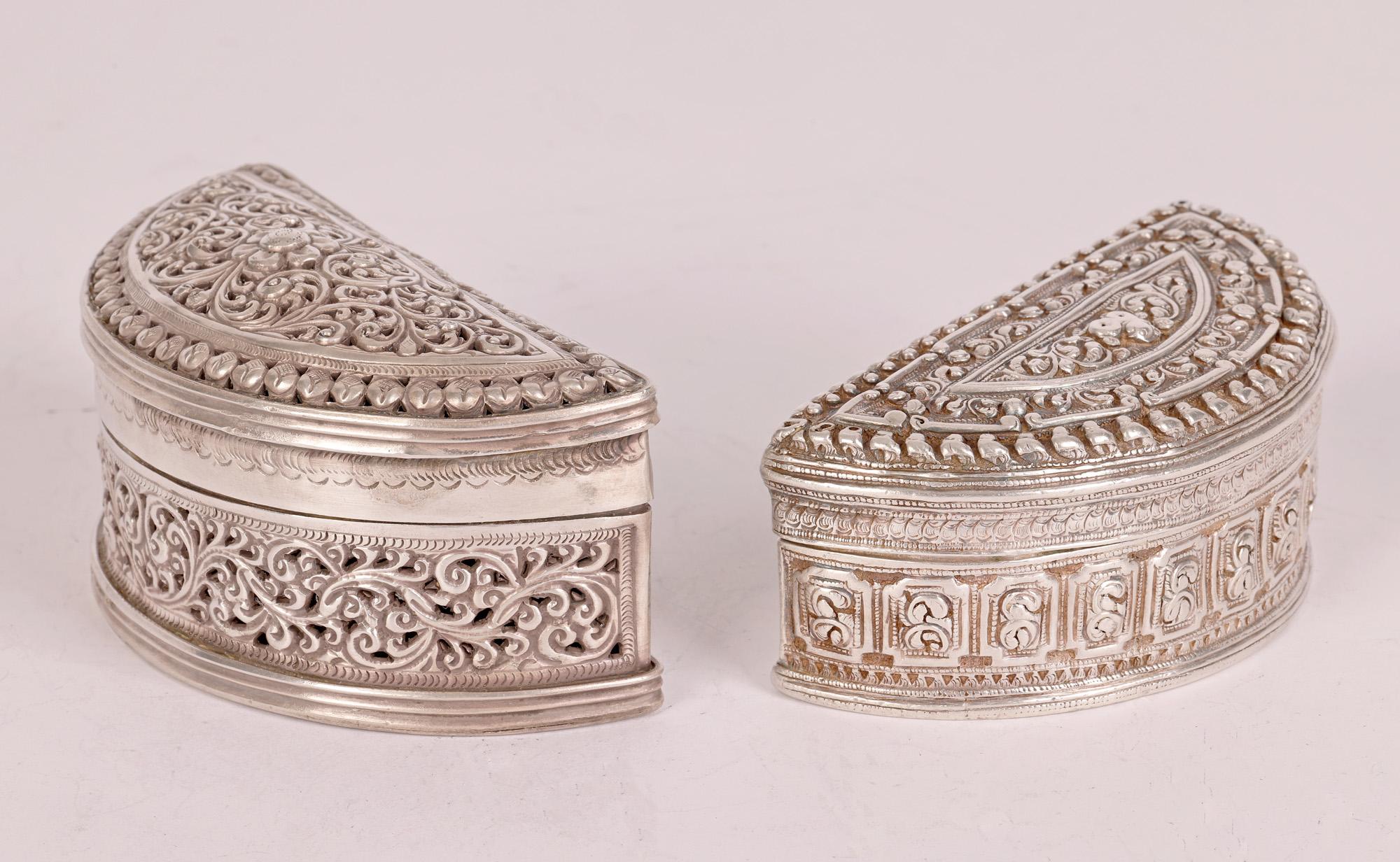 19th Century Burmese Silver Half Moon Betel Boxes