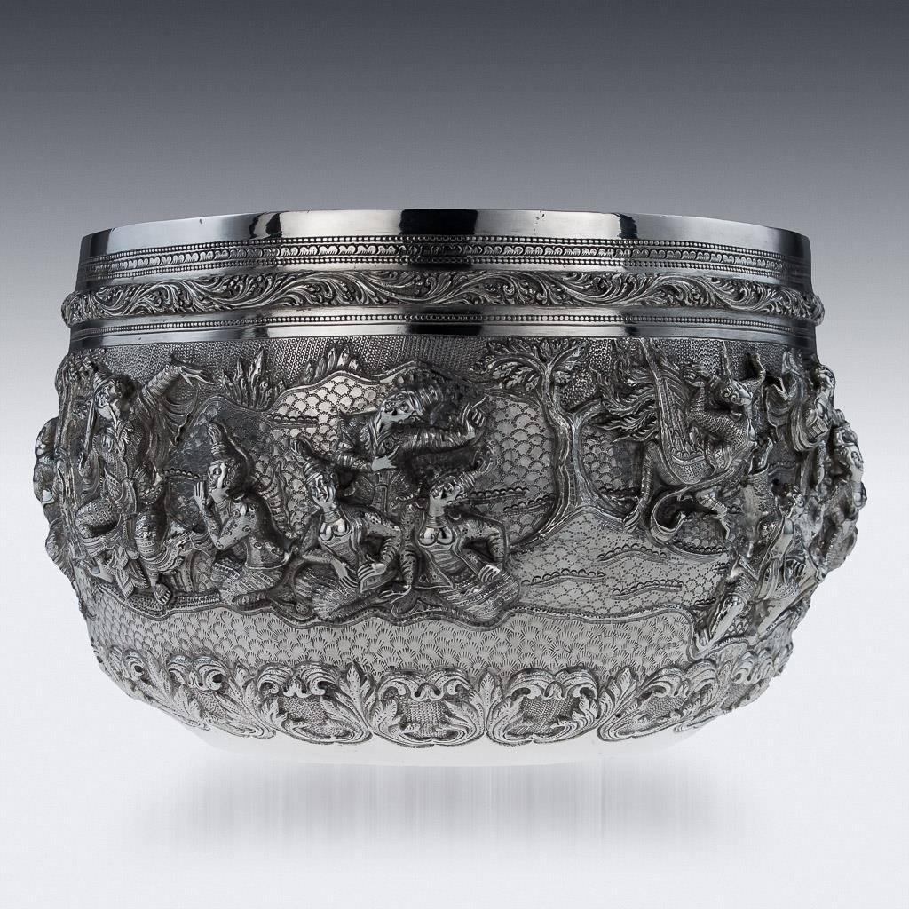 Burmese Silver Handcrafted Bowl, circa 1880 In Good Condition In Royal Tunbridge Wells, Kent