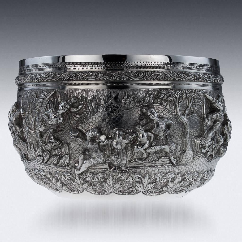 19th Century Burmese Silver Handcrafted Bowl, circa 1880