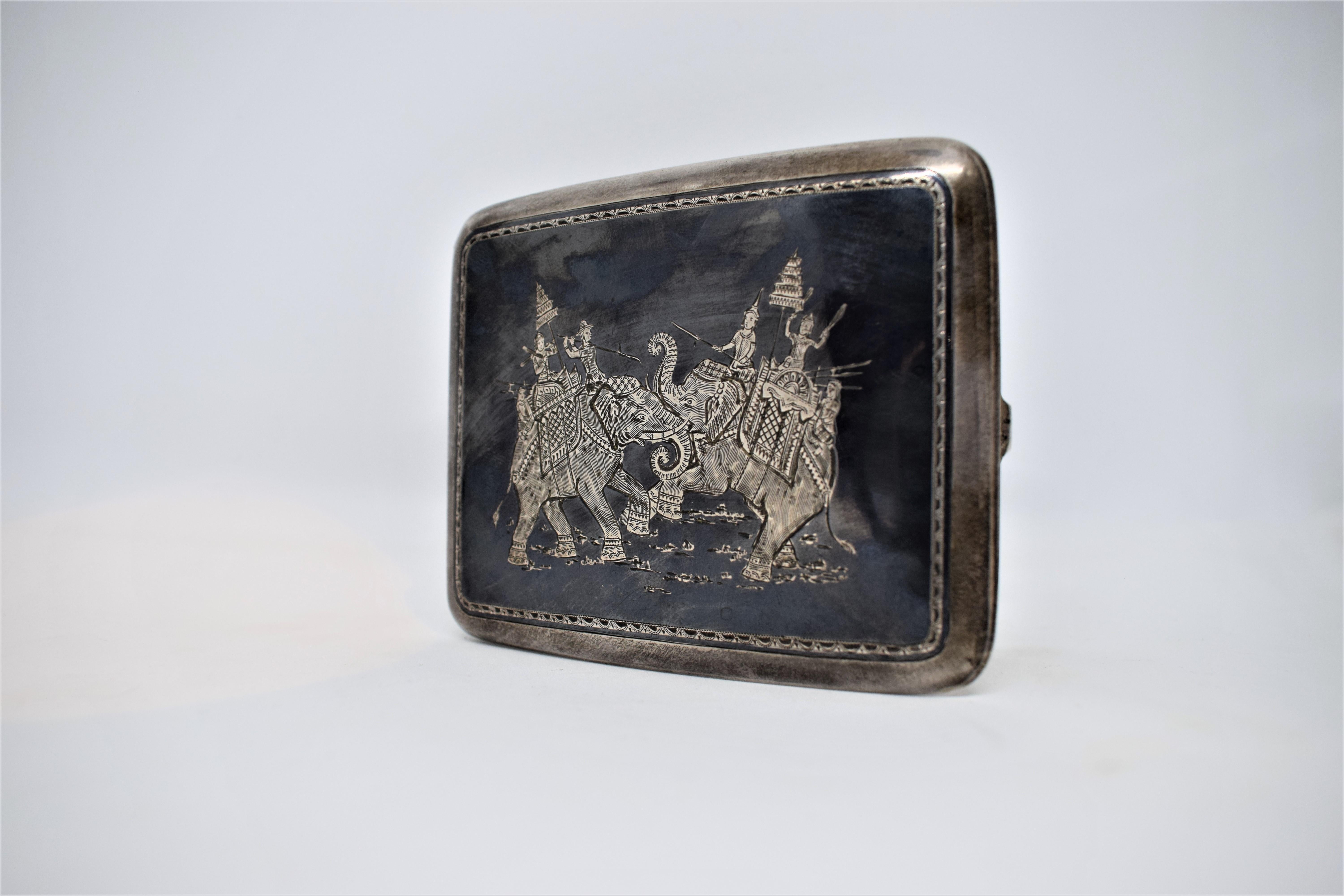 Engraved Burmese Silver Pocket Cigarette Case, Late 19th Century For Sale