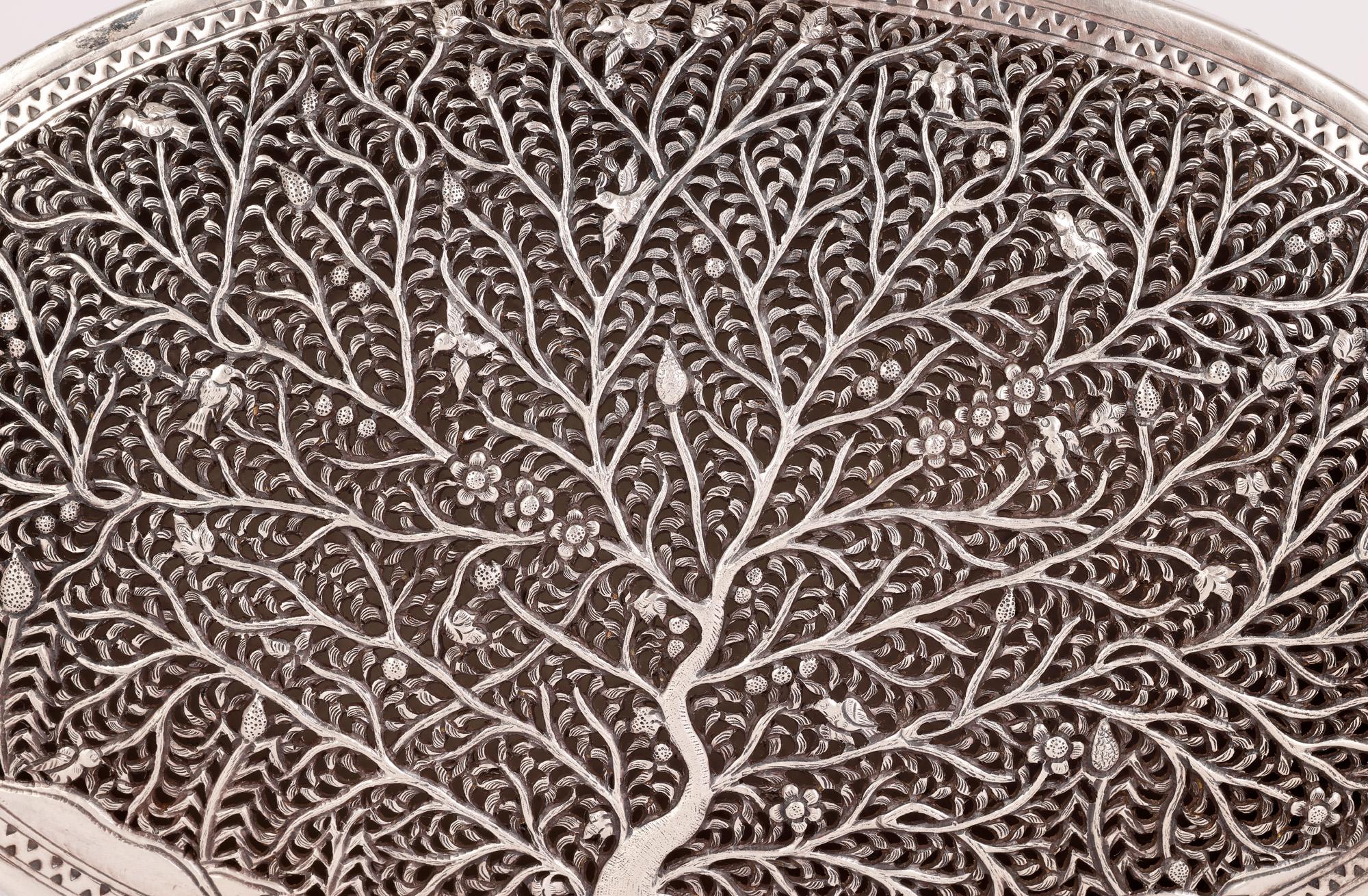 Boîte à couvercle ovale Tree of Life en argent birman 7