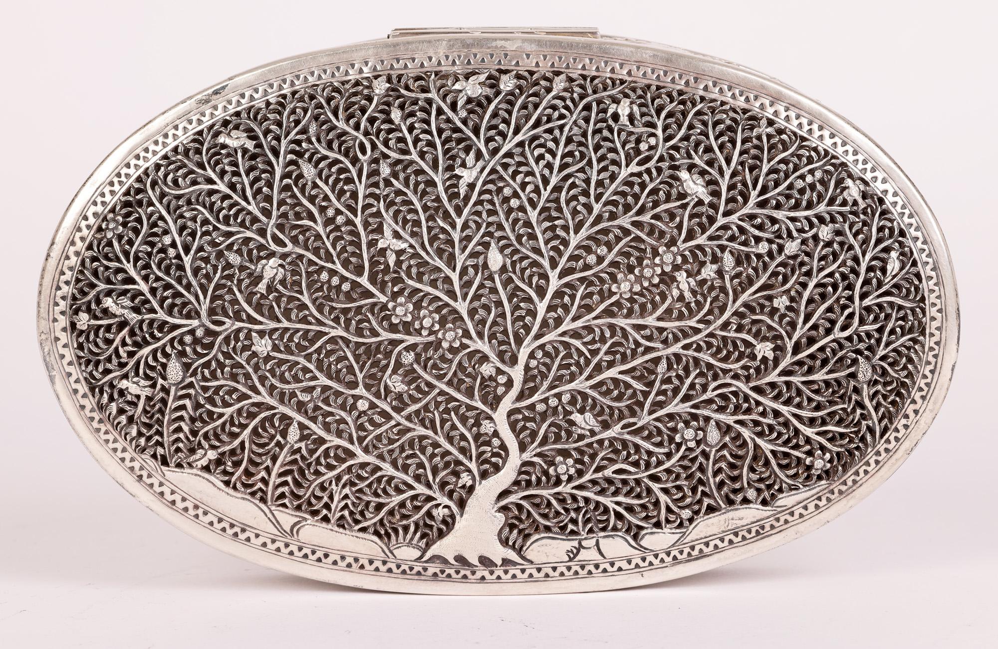 Boîte à couvercle ovale Tree of Life en argent birman 1