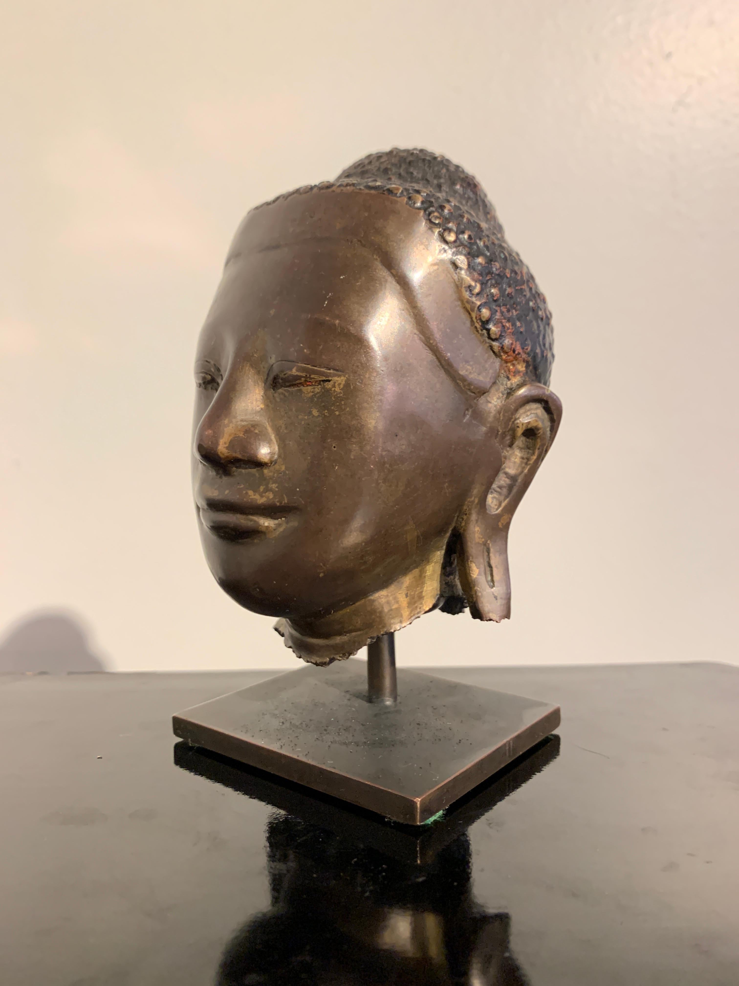 Burmese Small Bronze Mounted Head of the Buddha, Mandalay Period, 19th Century  2