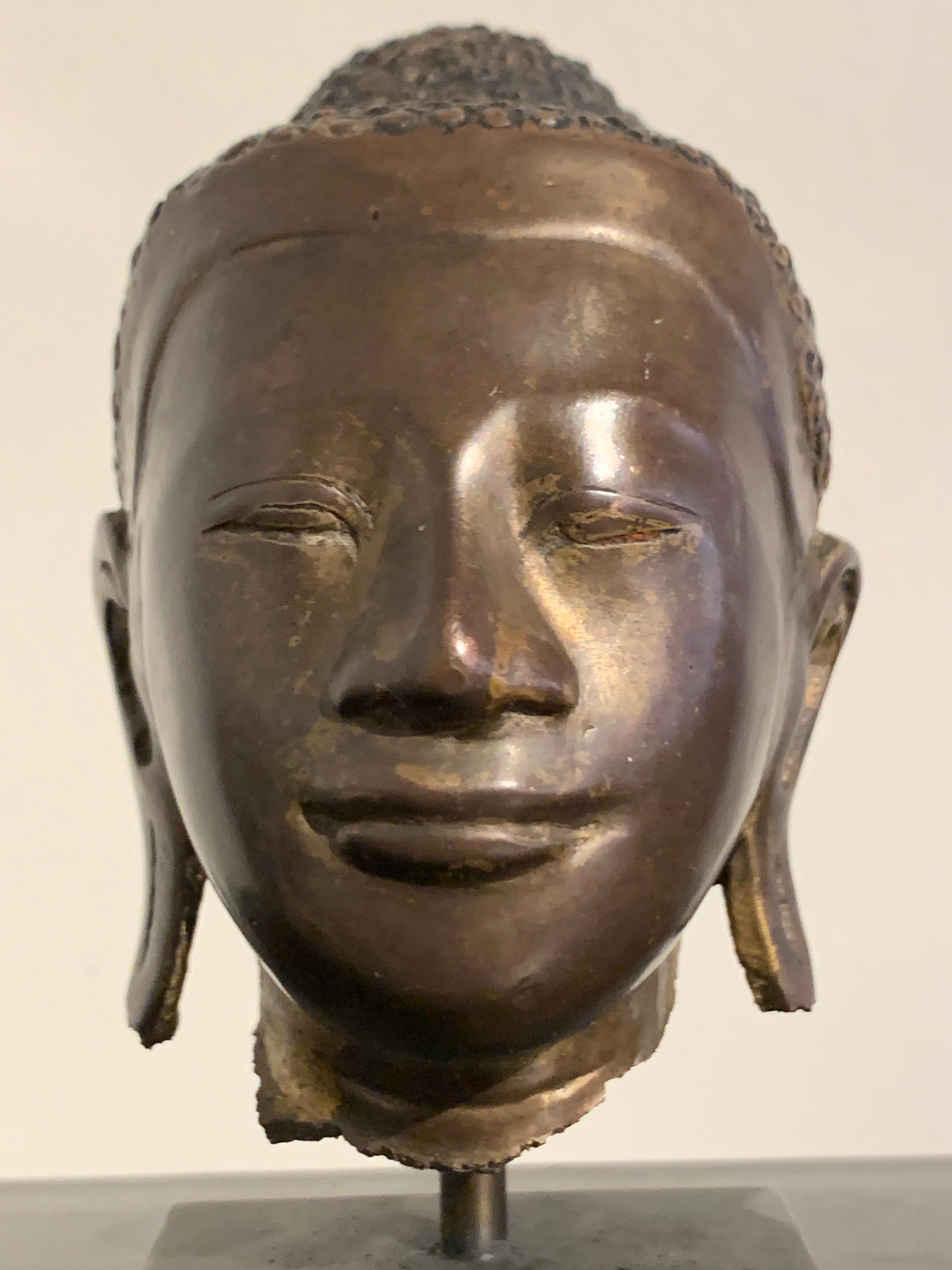 Burmese Small Bronze Mounted Head of the Buddha, Mandalay Period, 19th Century  3