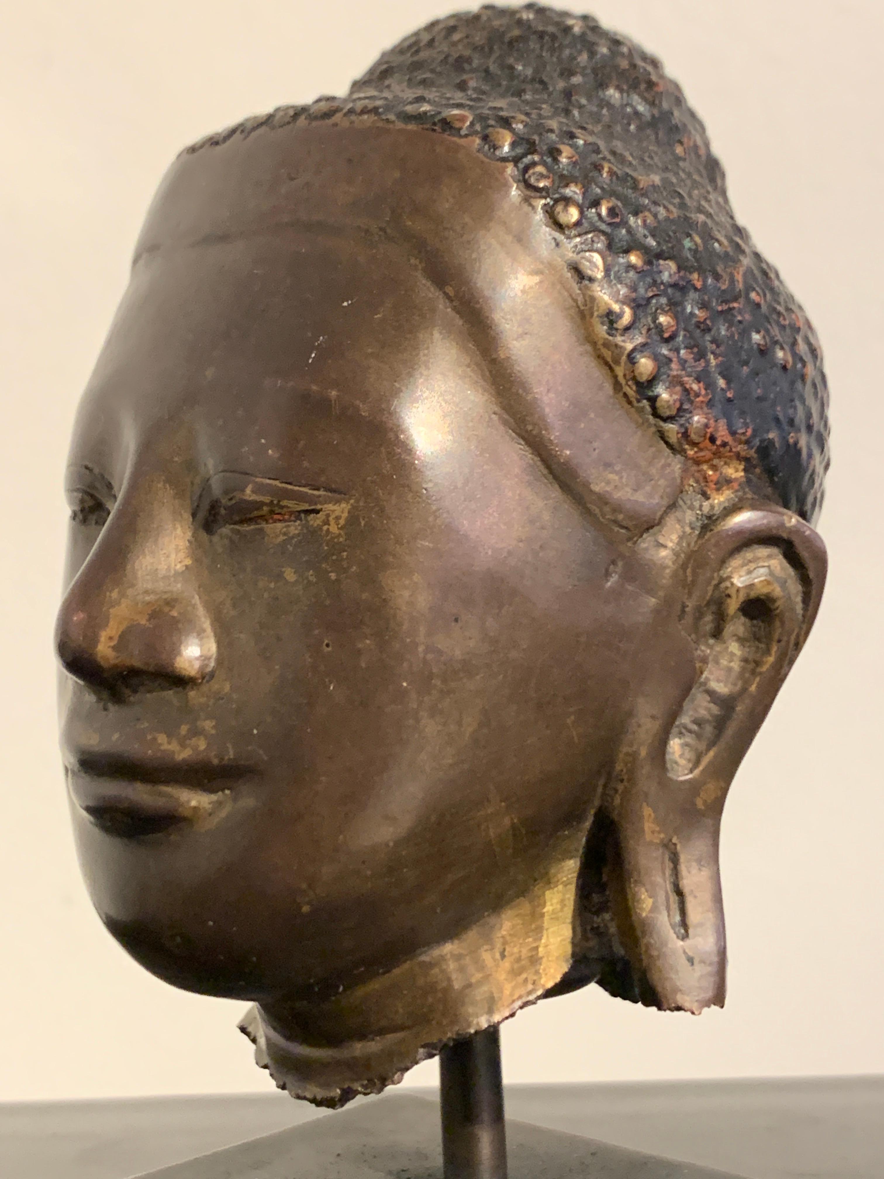 Burmese Small Bronze Mounted Head of the Buddha, Mandalay Period, 19th Century  5