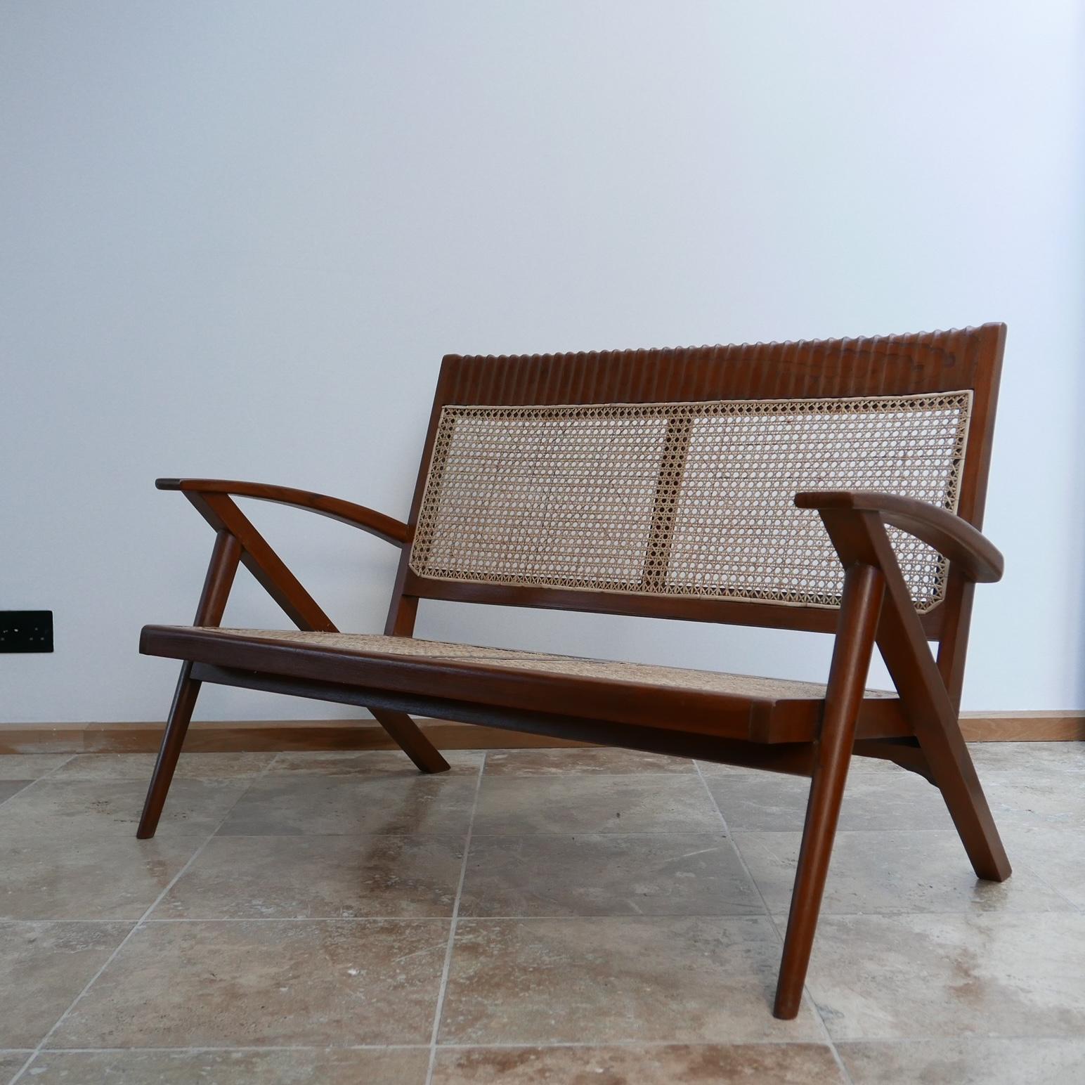 Burmese Teak and Cane Mid-Century Armchair and Sofa Set 4