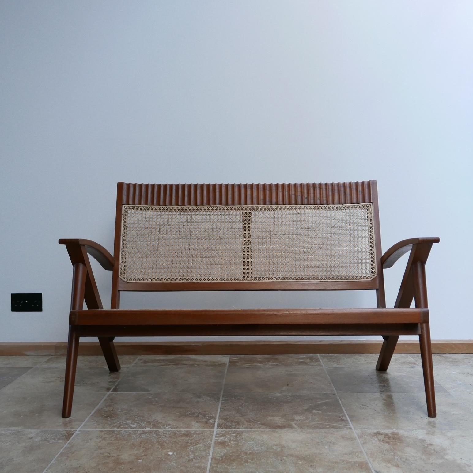 Burmese Teak and Cane Mid-Century Armchair and Sofa Set 5