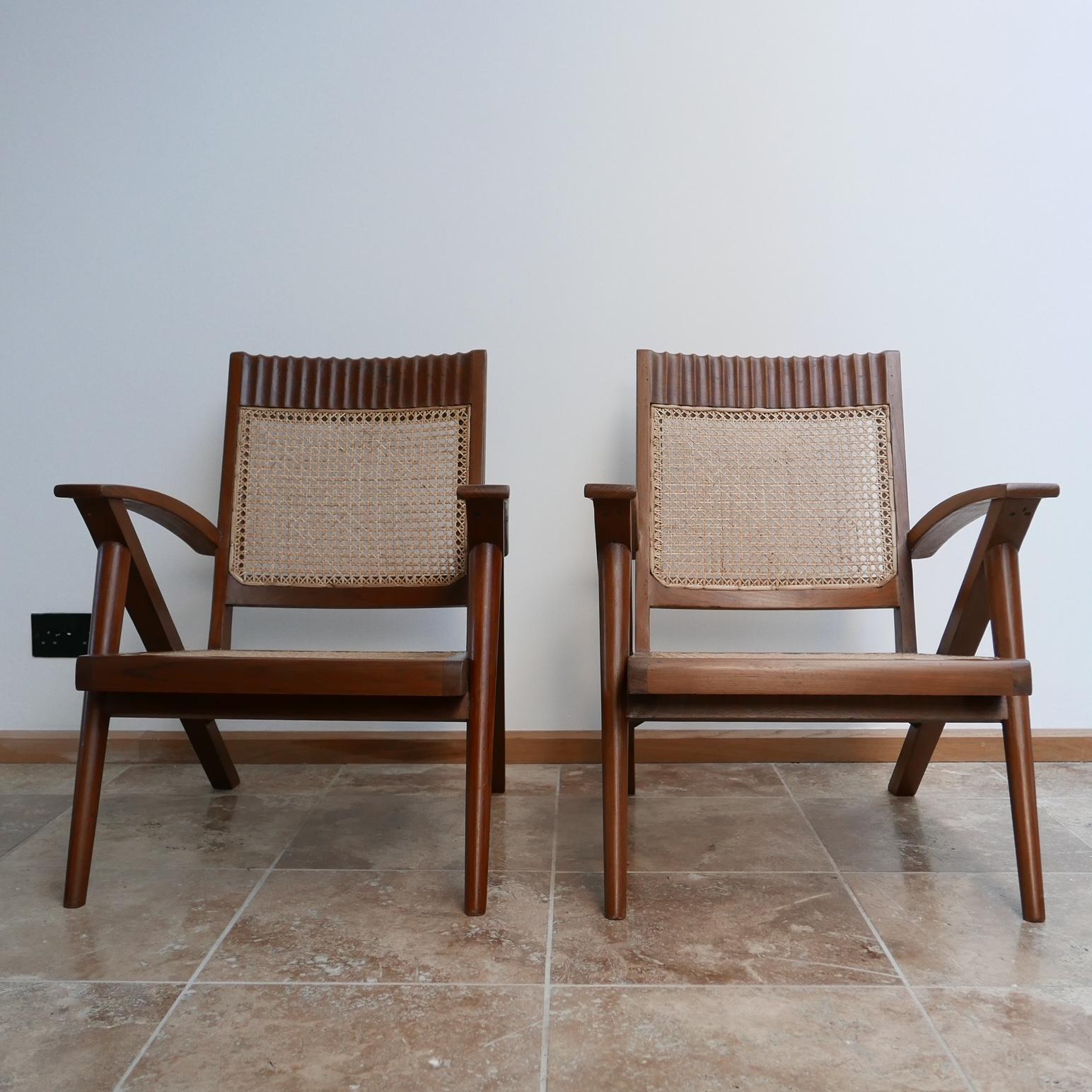 Burmese Teak and Cane Mid-Century Armchair and Sofa Set 11