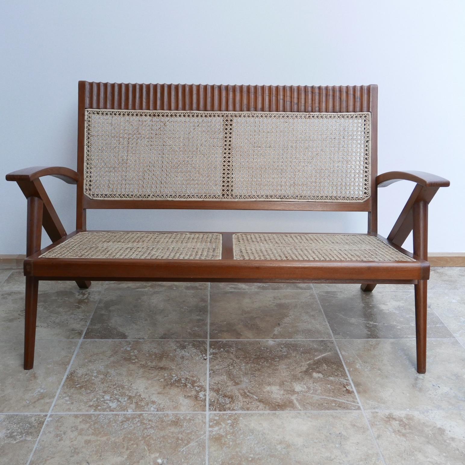 Burmese Teak and Cane Mid-Century Armchair and Sofa Set In Good Condition In London, GB