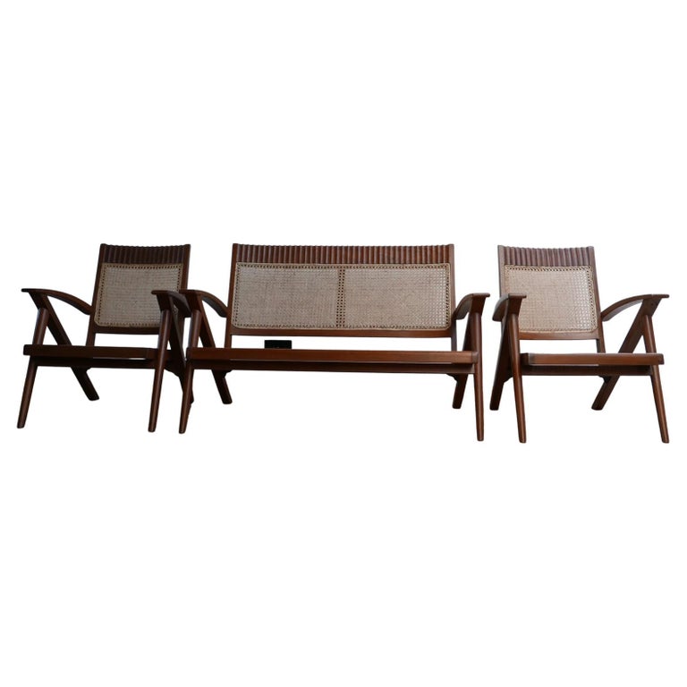 Burmese Teak and Cane MidCentury Armchair and Sofa Set at 1stDibs