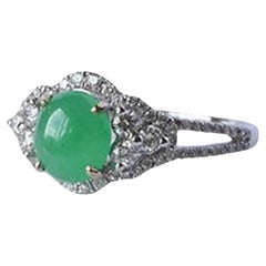 Burmese Type A Jadeite Jade and diamond Halo ring in 18k solid gold