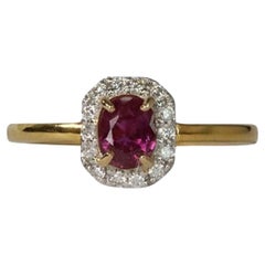 Burmese Unheated Ruby Ring, 0.62Ct Oval in 18K Yellow Gold, Art Deco