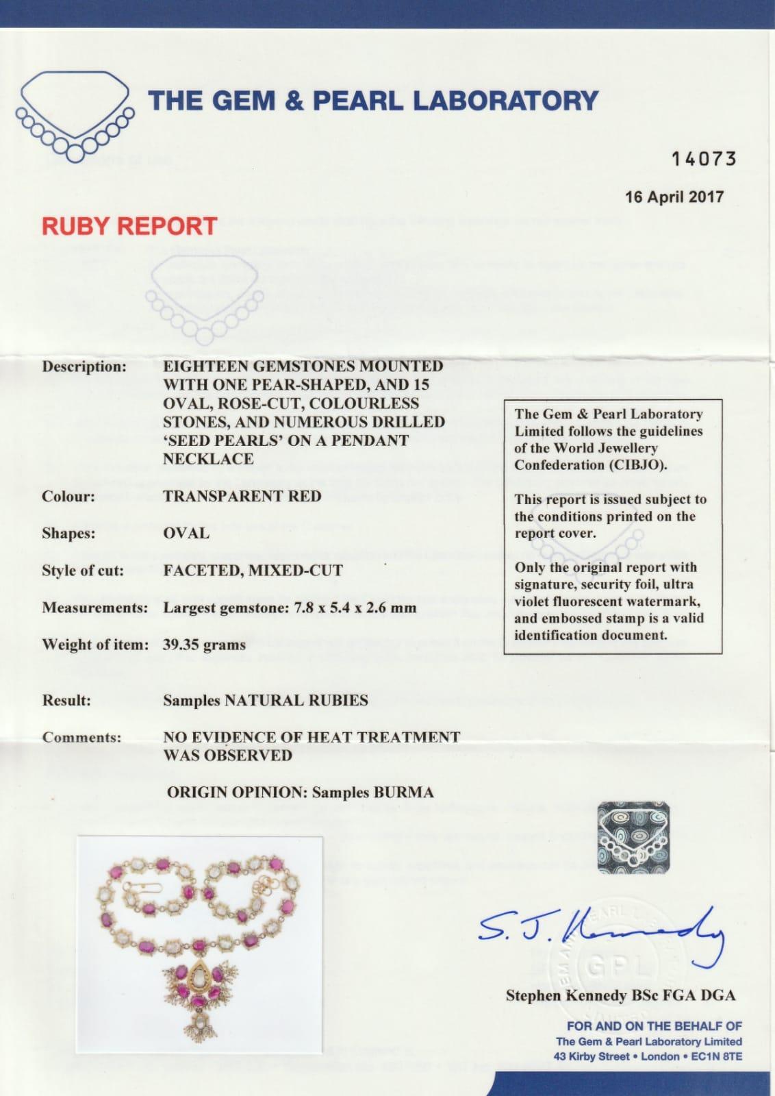Unbehandelter, unerhitzter Rubin, Diamant im Rosenschliff, Perlenkette aus Burma 19. im Angebot 8