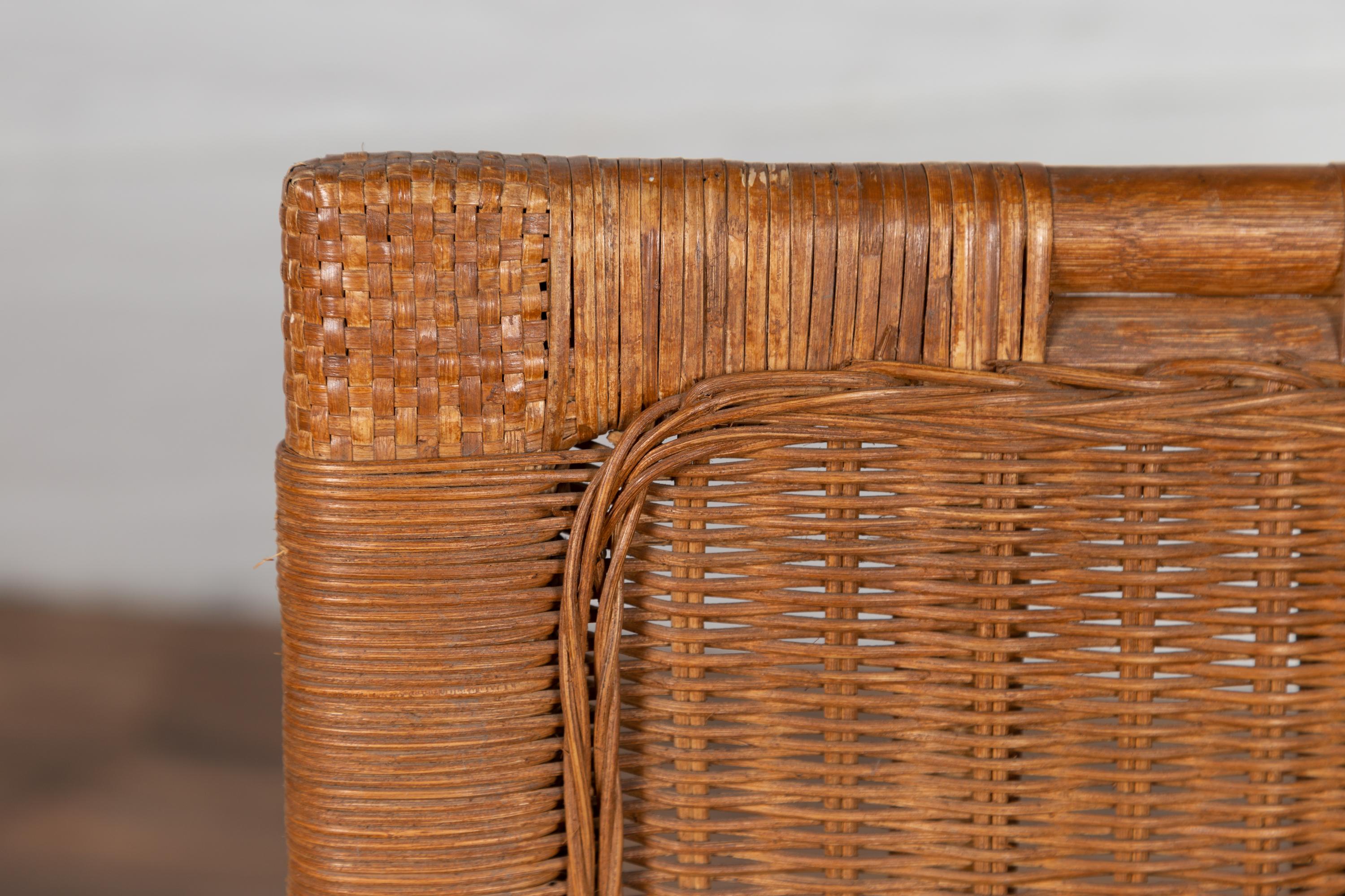 Burmese Vintage Bamboo and Rattan Plantation Lounge Chair with Trellis Accents 2