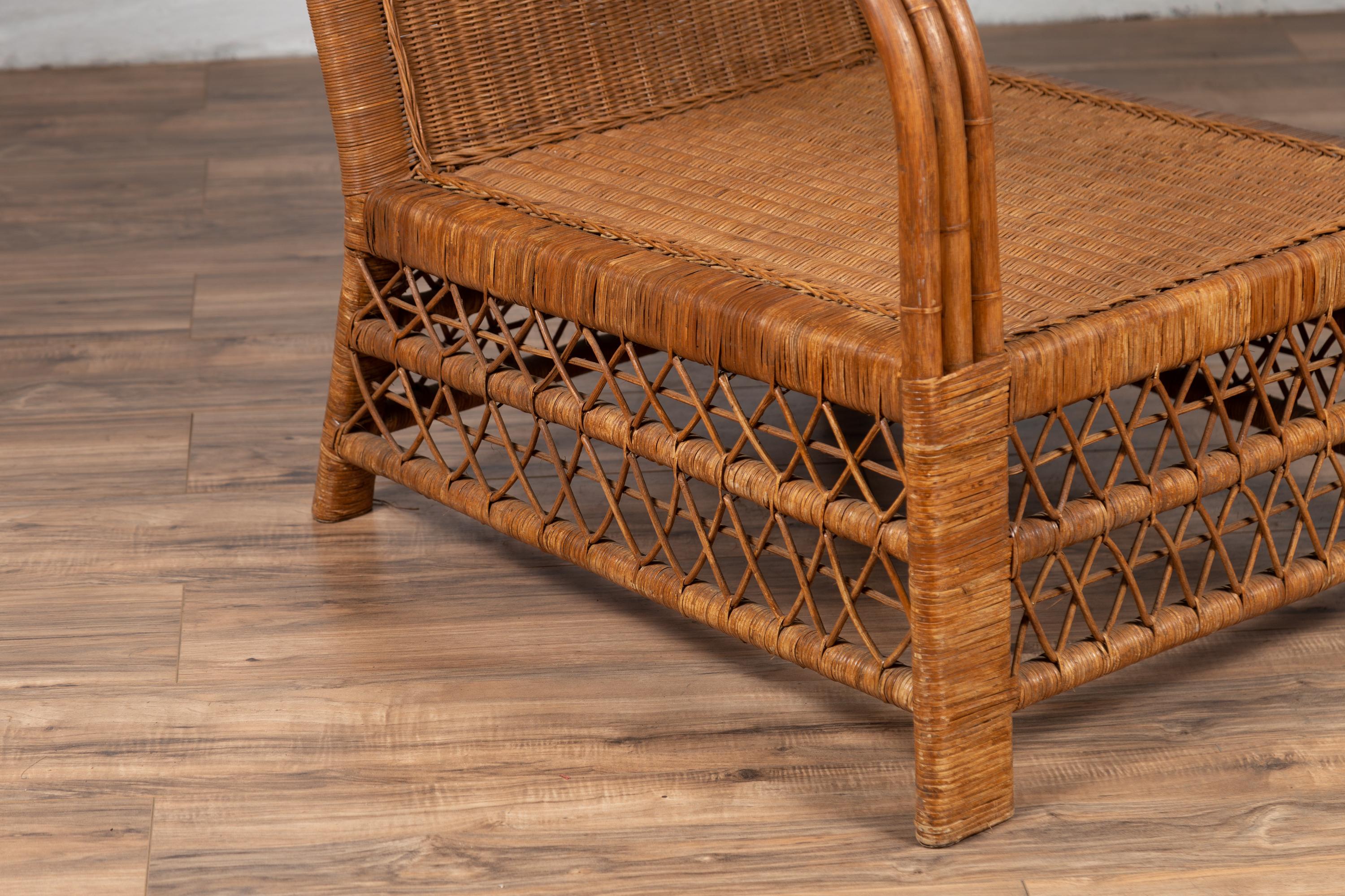 Burmese Vintage Bamboo and Rattan Plantation Lounge Chair with Trellis Accents 3