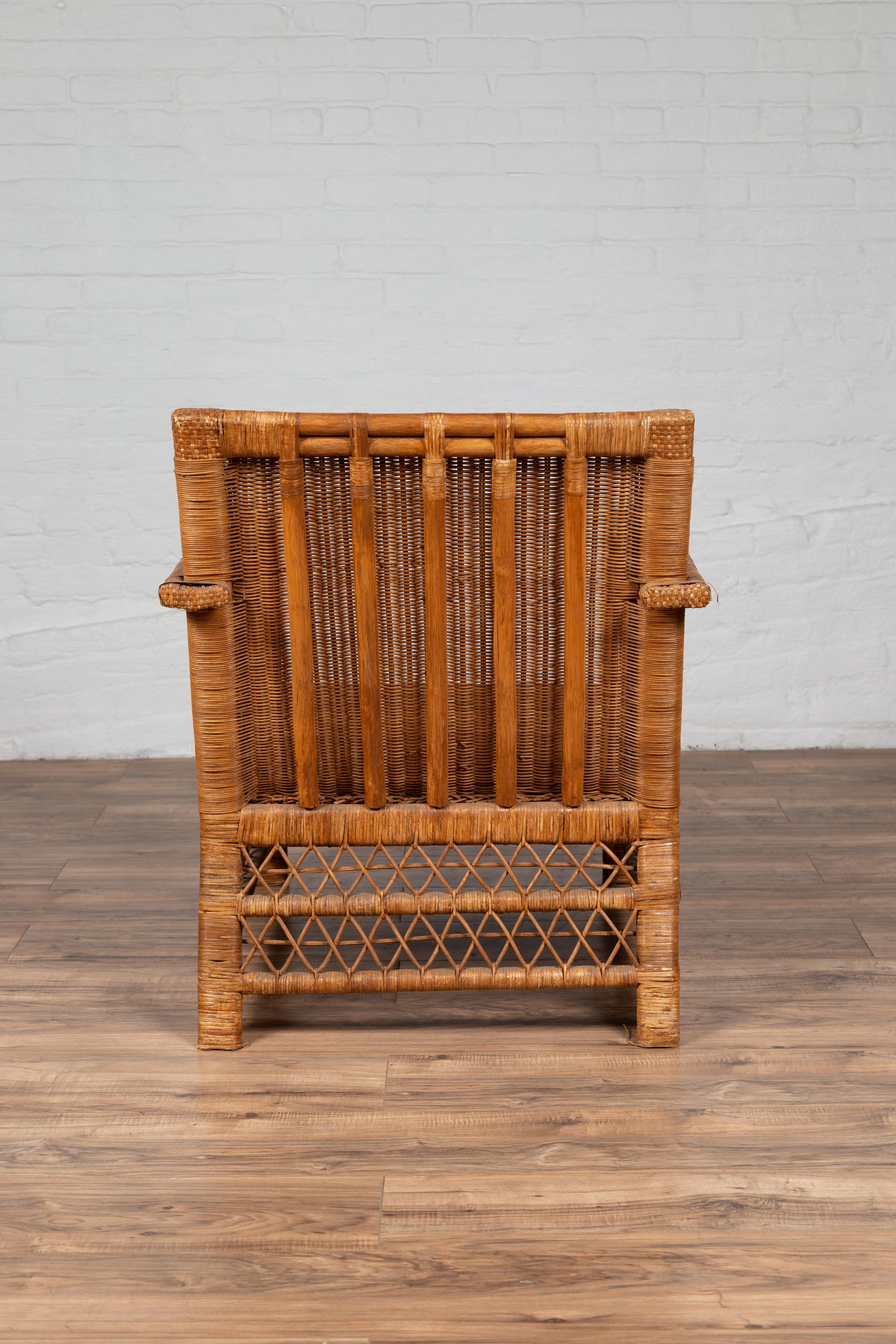 Burmese Vintage Bamboo and Rattan Plantation Lounge Chair with Trellis Accents 5
