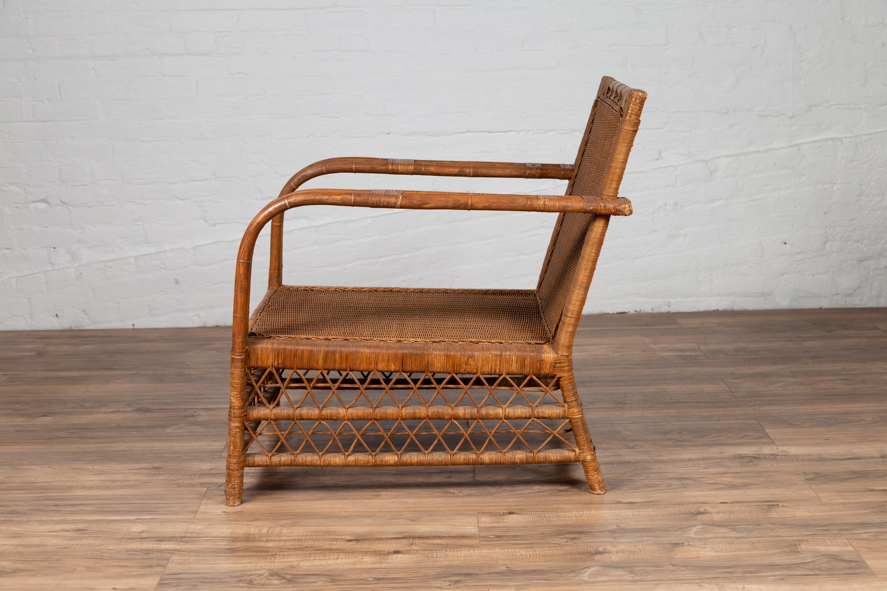 Burmese Vintage Bamboo and Rattan Plantation Lounge Chair with Trellis Accents 6