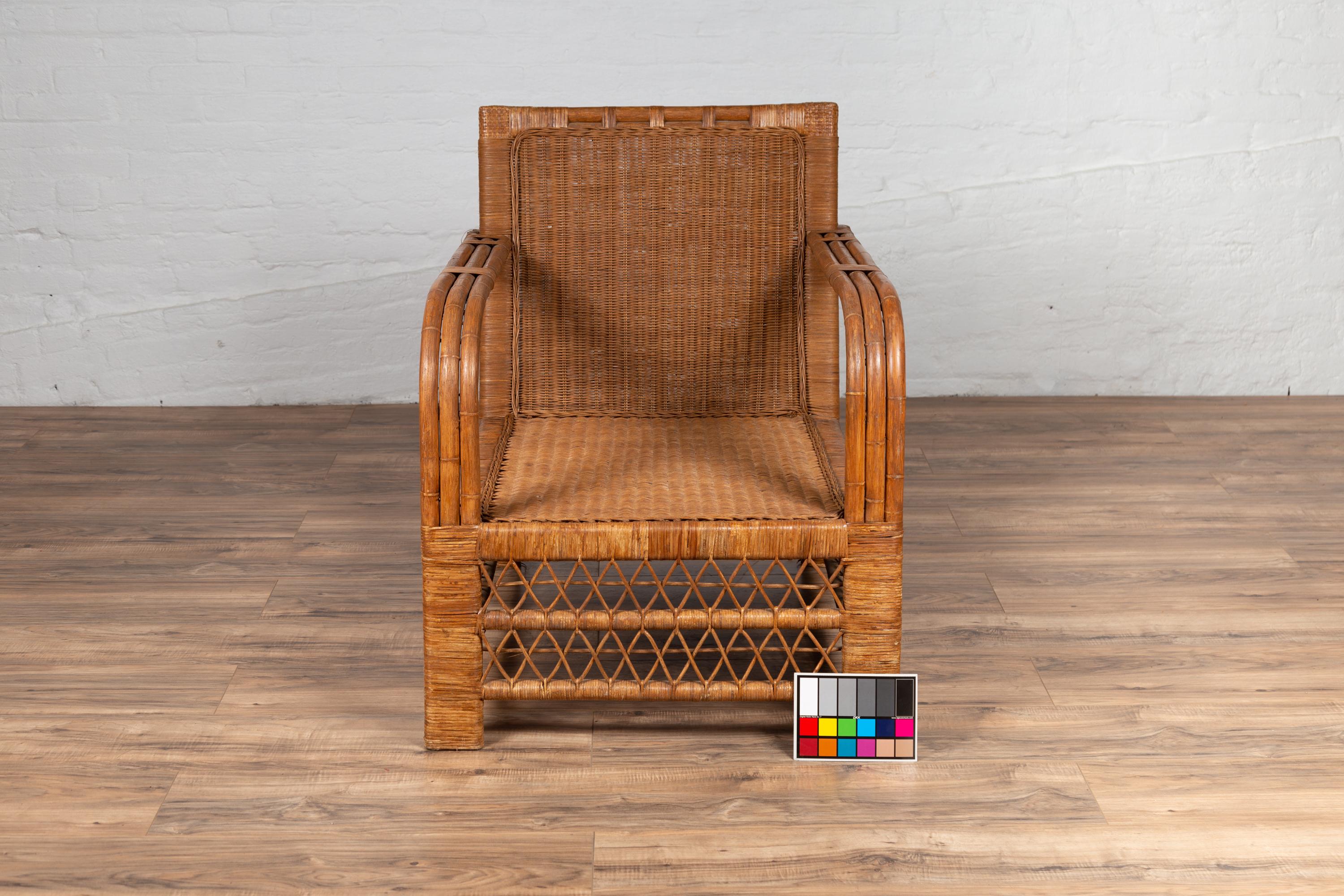 Burmese Vintage Bamboo and Rattan Plantation Lounge Chair with Trellis Accents 7
