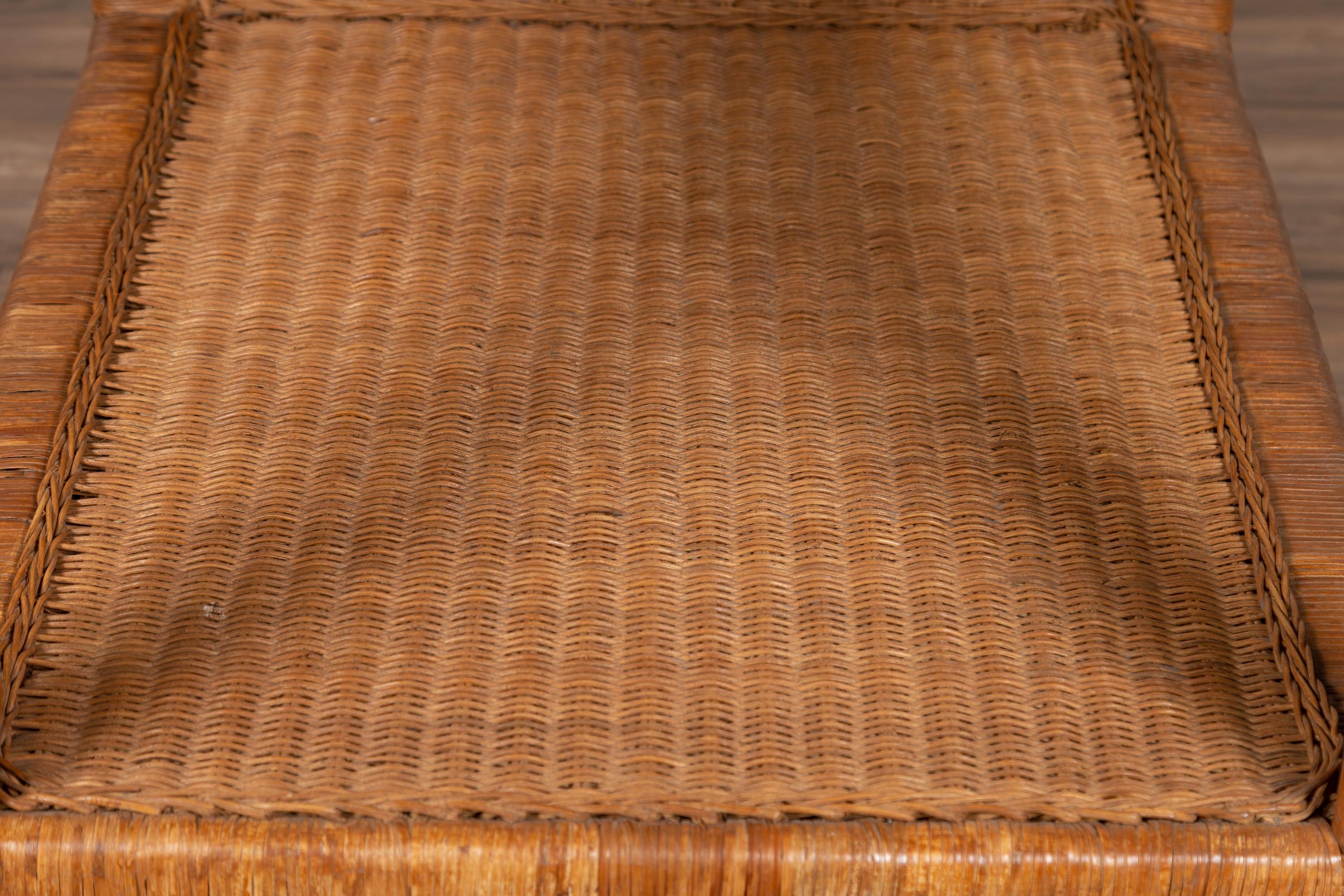 Rustic Burmese Vintage Bamboo and Rattan Plantation Lounge Chair with Trellis Accents