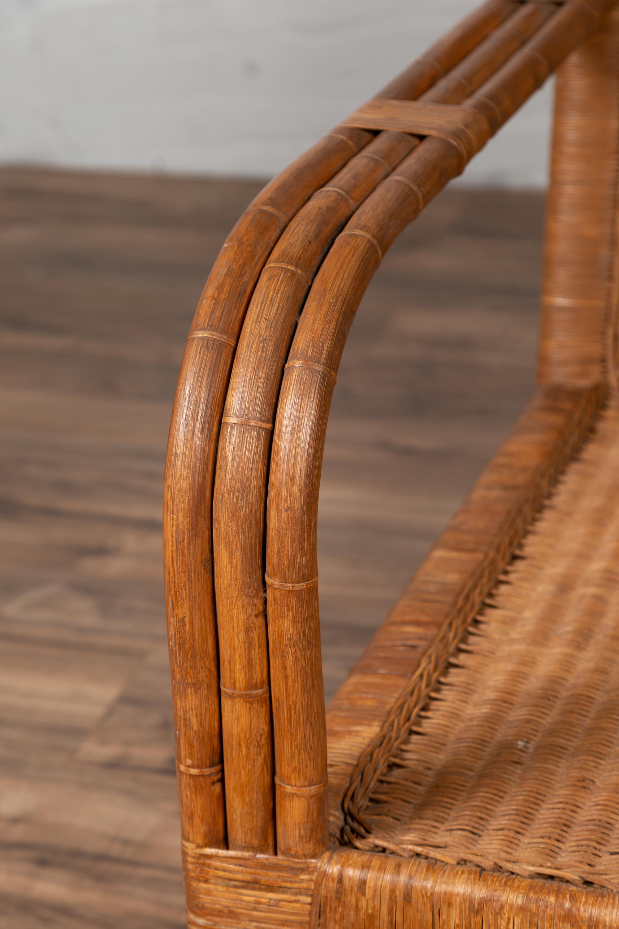 20th Century Burmese Vintage Bamboo and Rattan Plantation Lounge Chair with Trellis Accents