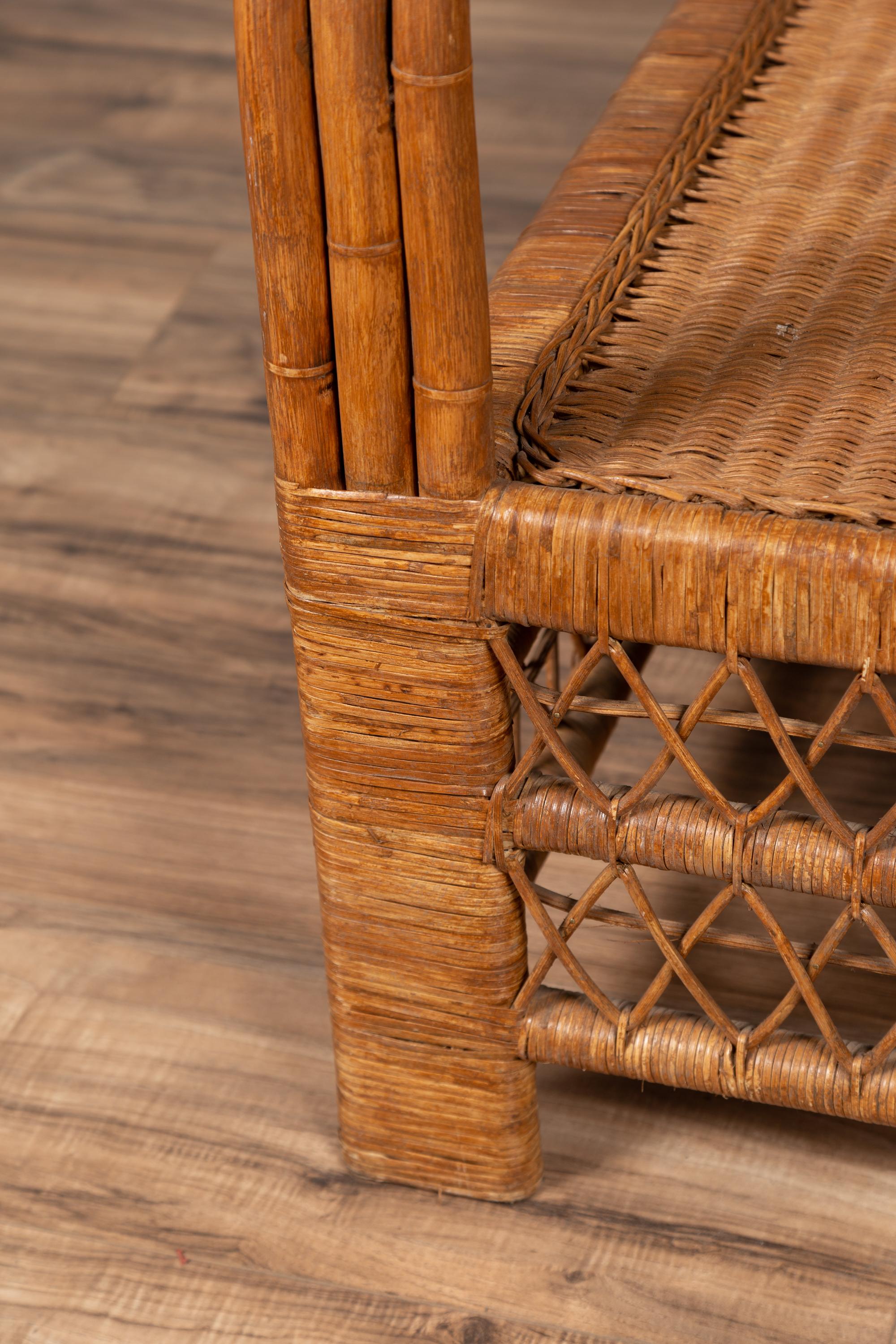 Burmese Vintage Bamboo and Rattan Plantation Lounge Chair with Trellis Accents 1