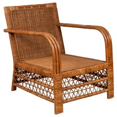 Chaise longue de plantation en bambou et rotin birman avec accents de treillis