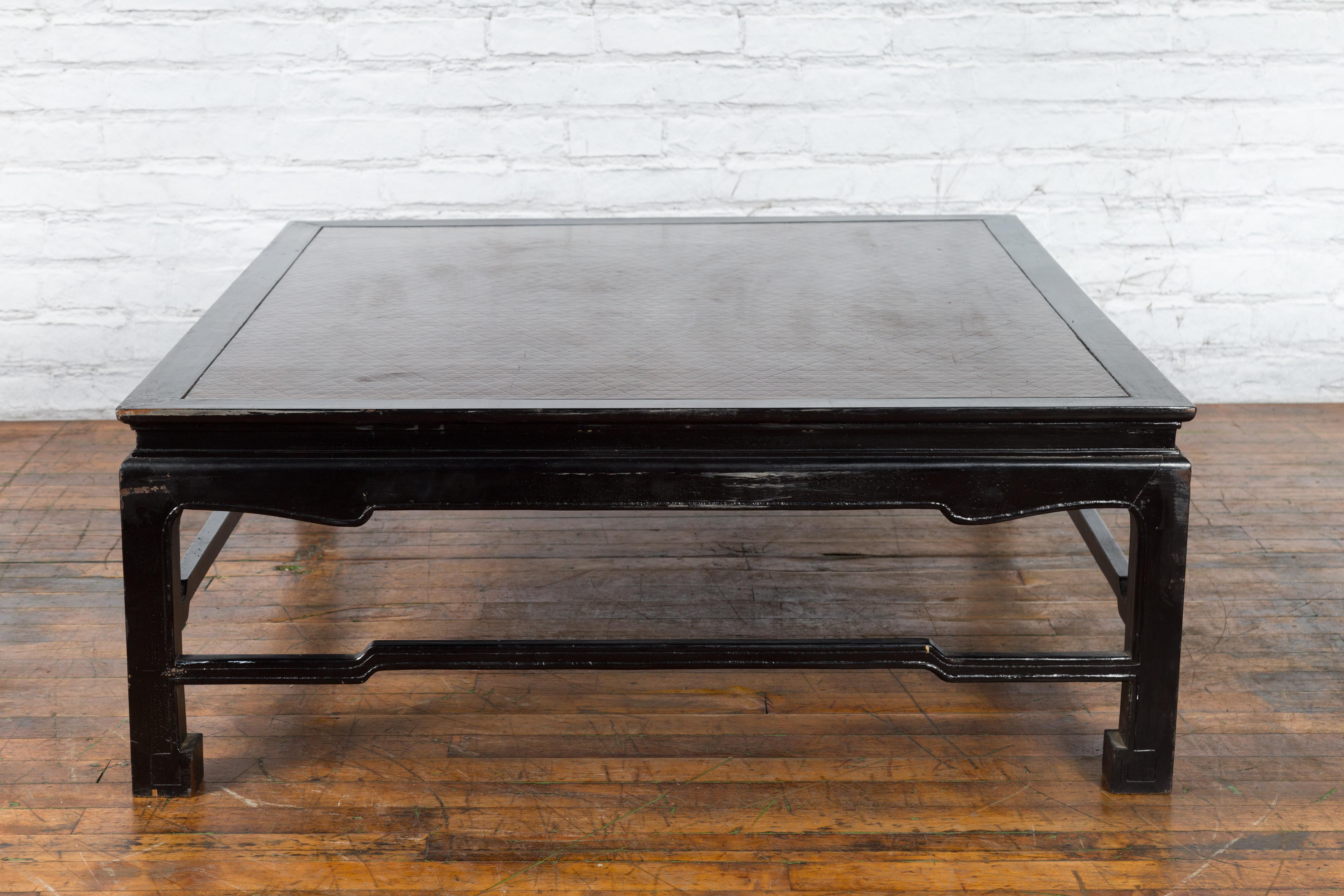 Burmese Vintage Black Lacquer Low Coffee Table with Negora Lacquer Inset Top For Sale 10