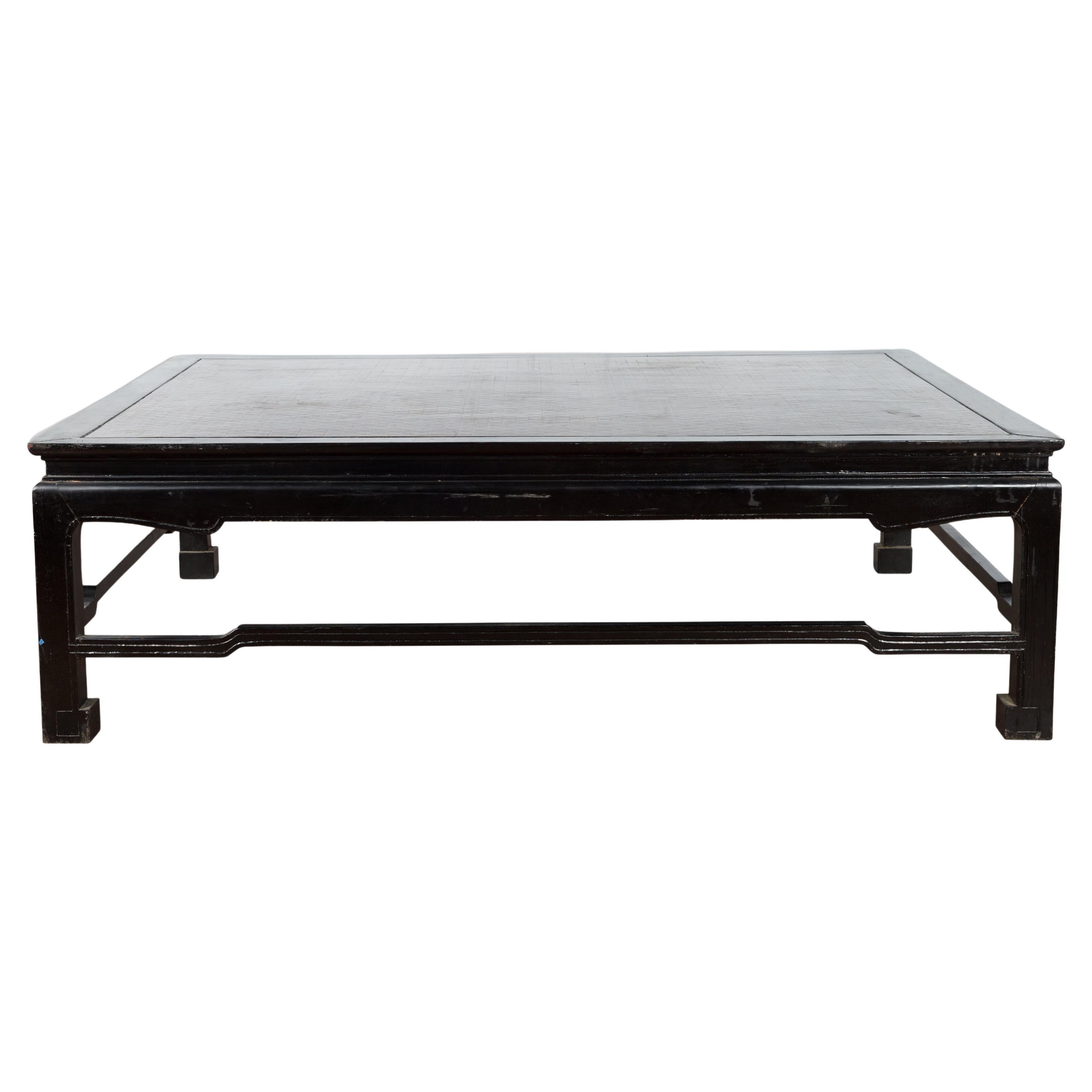 Burmese Vintage Black Lacquer Low Coffee Table with Negora Lacquer Inset Top For Sale