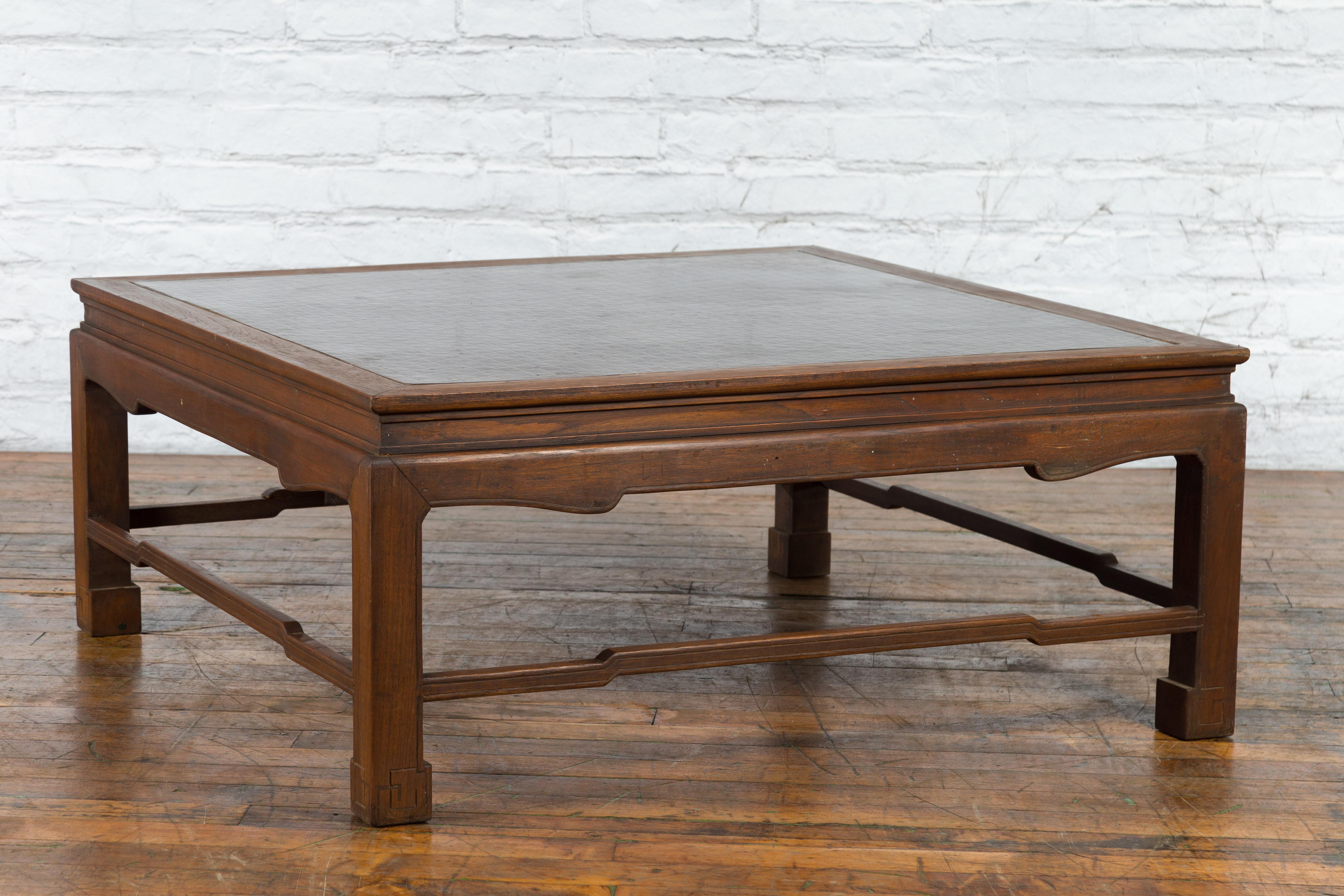 Burmese Vintage Brown Wood Low Coffee Table with Negora Lacquer Inset Top For Sale 9