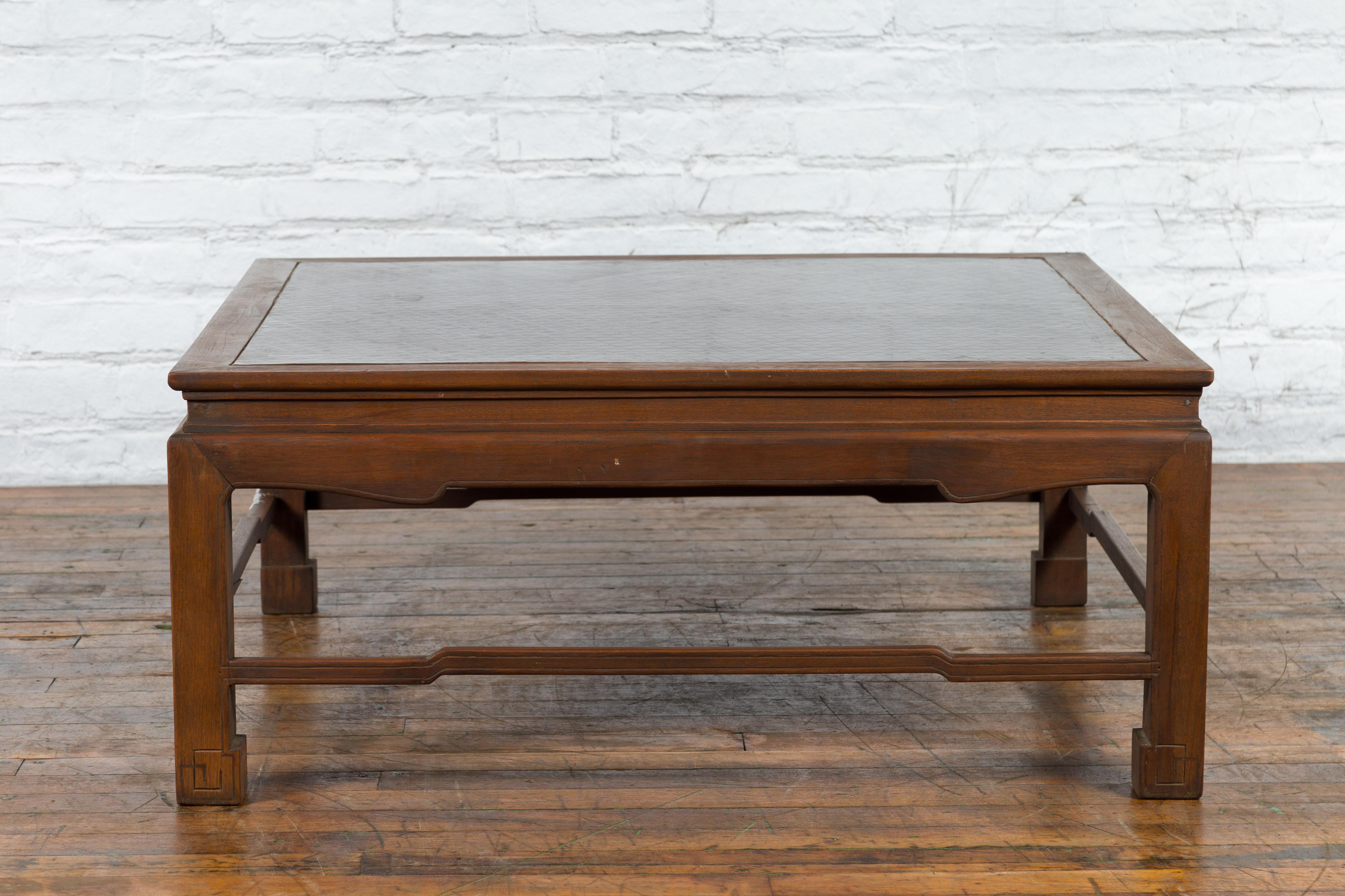 Burmese Vintage Brown Wood Low Coffee Table with Negora Lacquer Inset Top For Sale 10