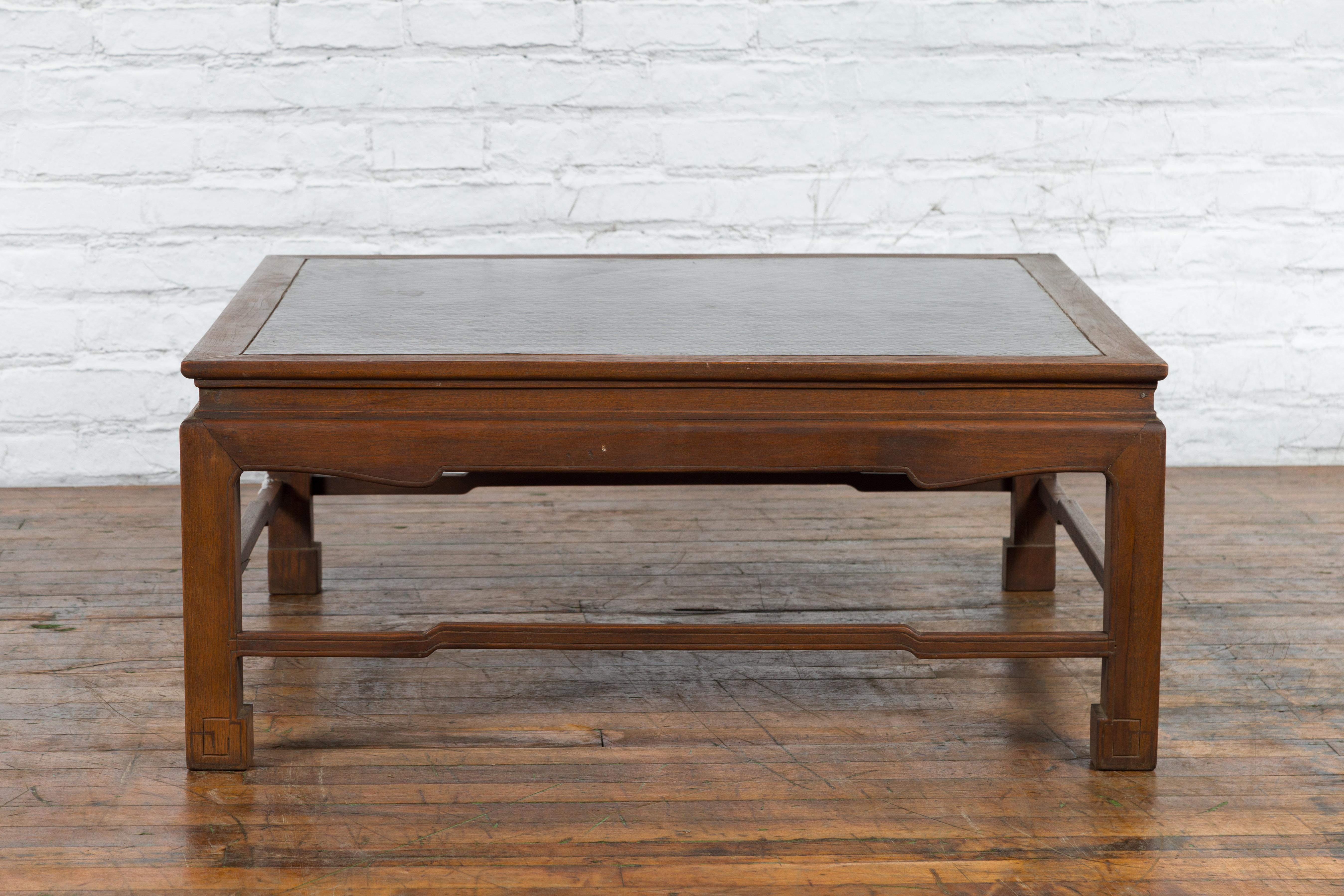 Burmese Vintage Brown Wood Low Coffee Table with Negora Lacquer Inset Top For Sale 11