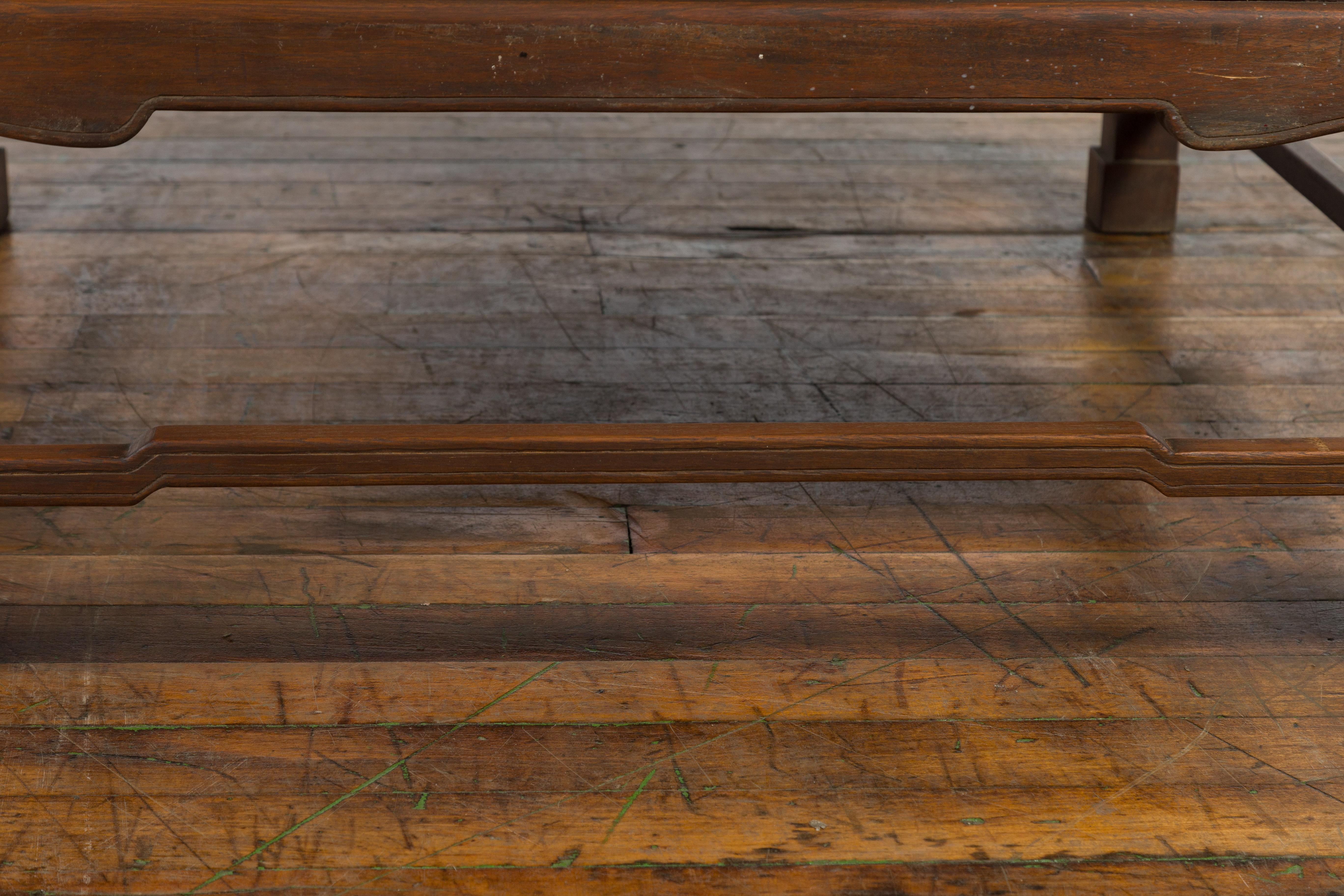 Burmese Vintage Brown Wood Low Coffee Table with Negora Lacquer Inset Top For Sale 3