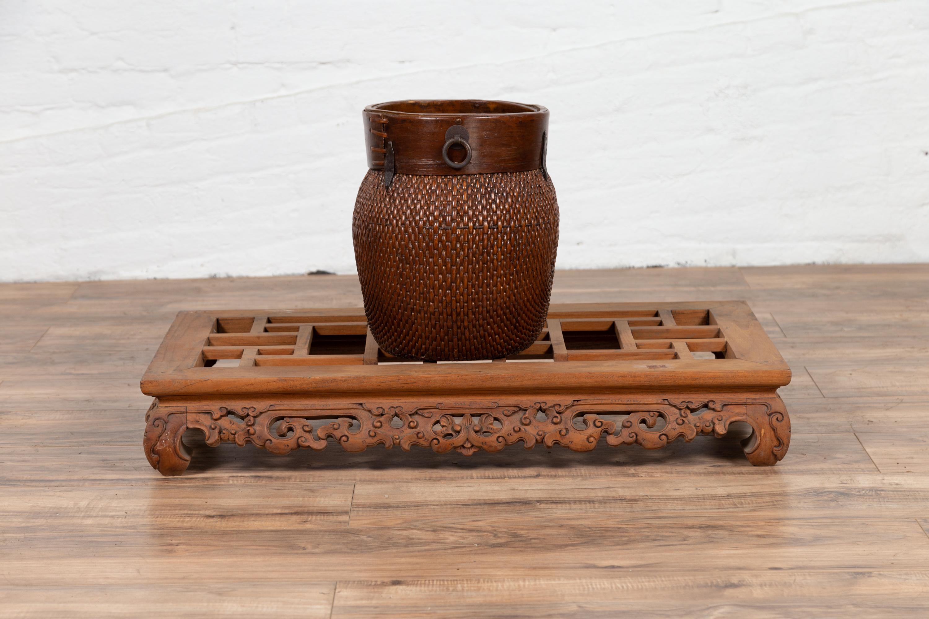 Burmese Vintage Low Altar Wooden Table with Scrolled Apron and Geometric Top 10