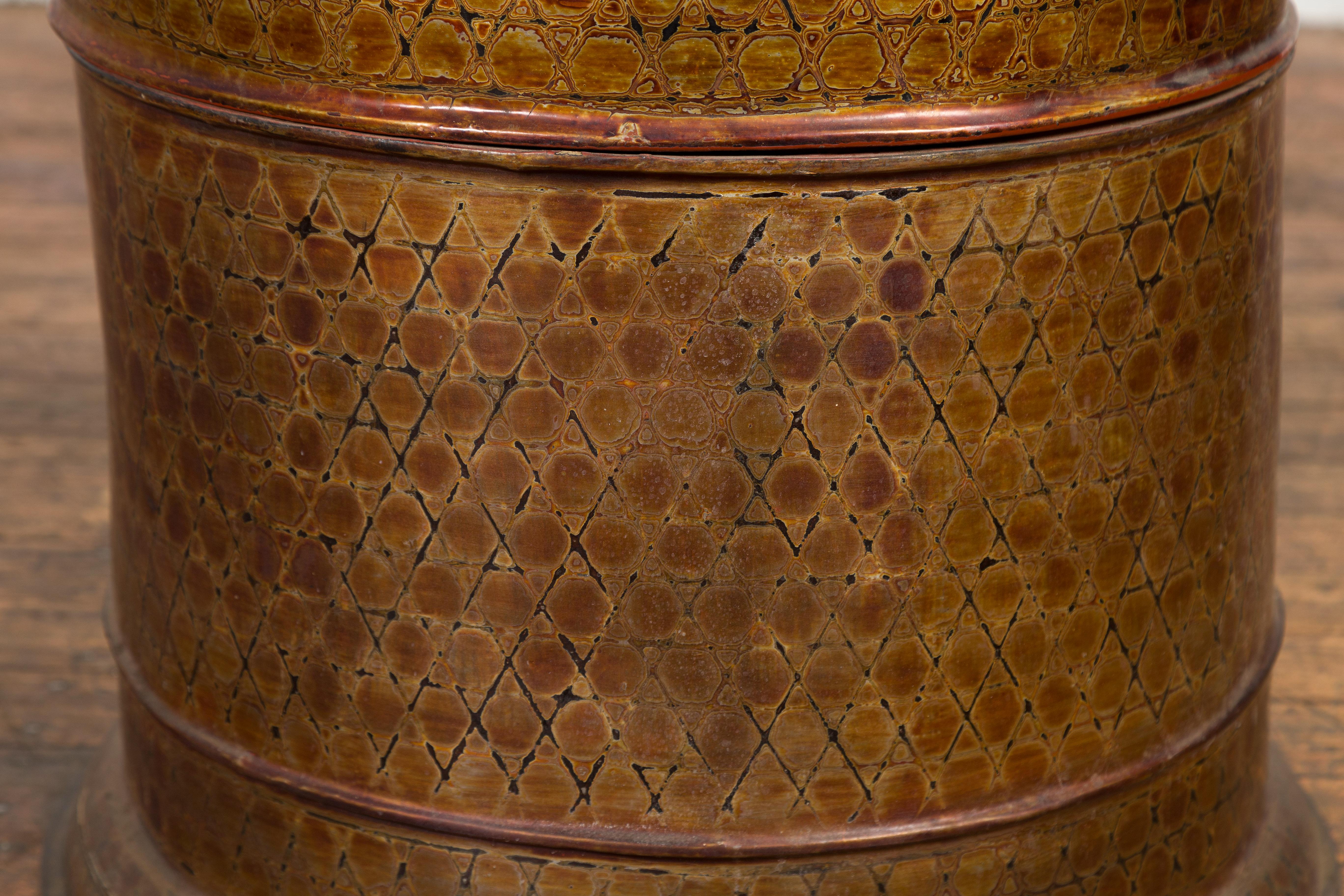 Burmese Vintage Negora Lacquer Circular Box with Snake Skin Pattern 4