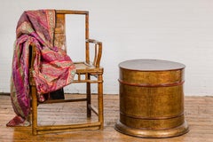 Burmese Vintage Negora Lacquer Circular Storage Bin with Vertical Stripes