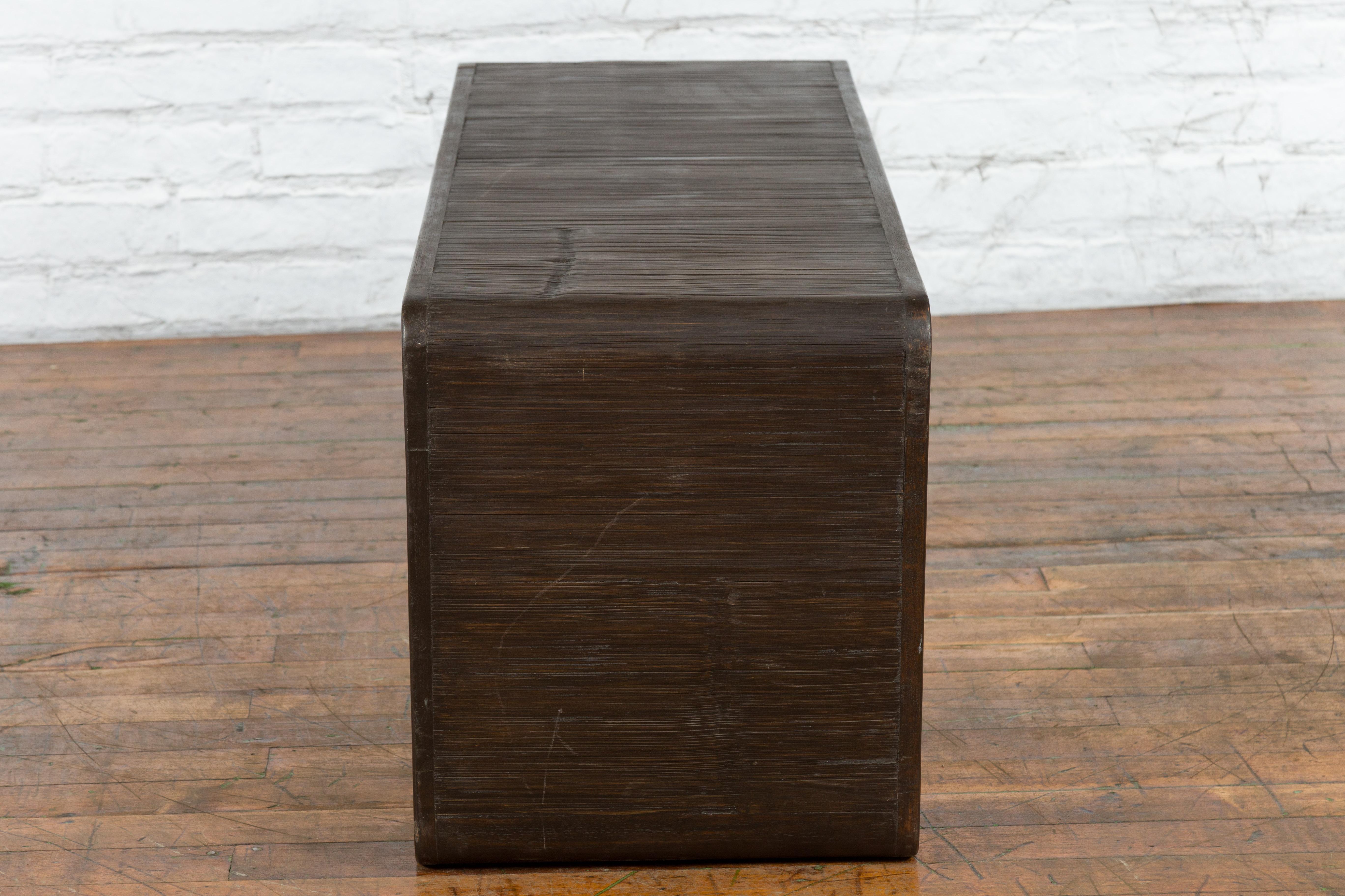 Burmese Vintage Waterfall Coffee Table with Opium Mat Inset and Scrolling Feet 5