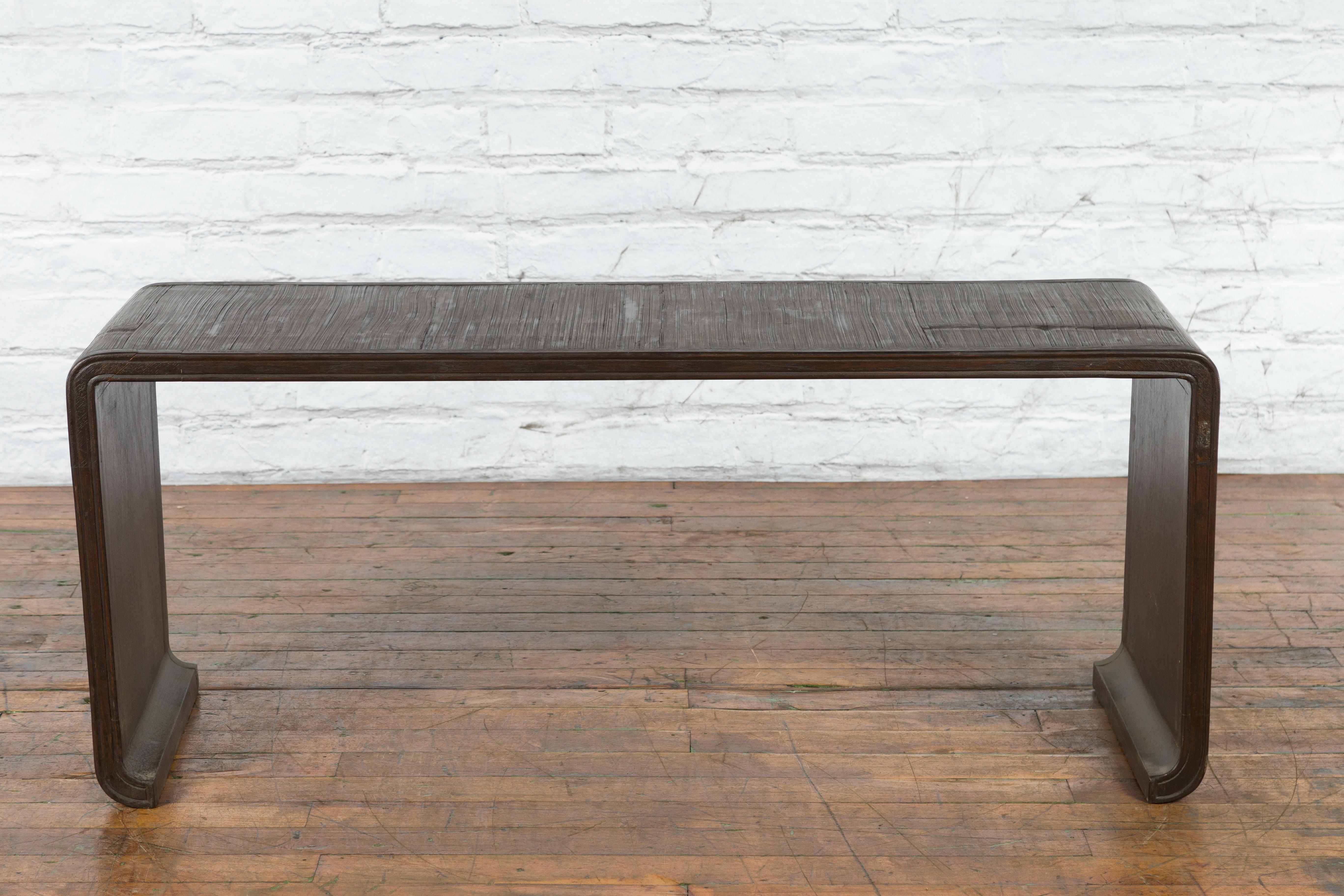Burmese Vintage Waterfall Coffee Table with Opium Mat Inset and Scrolling Feet 6