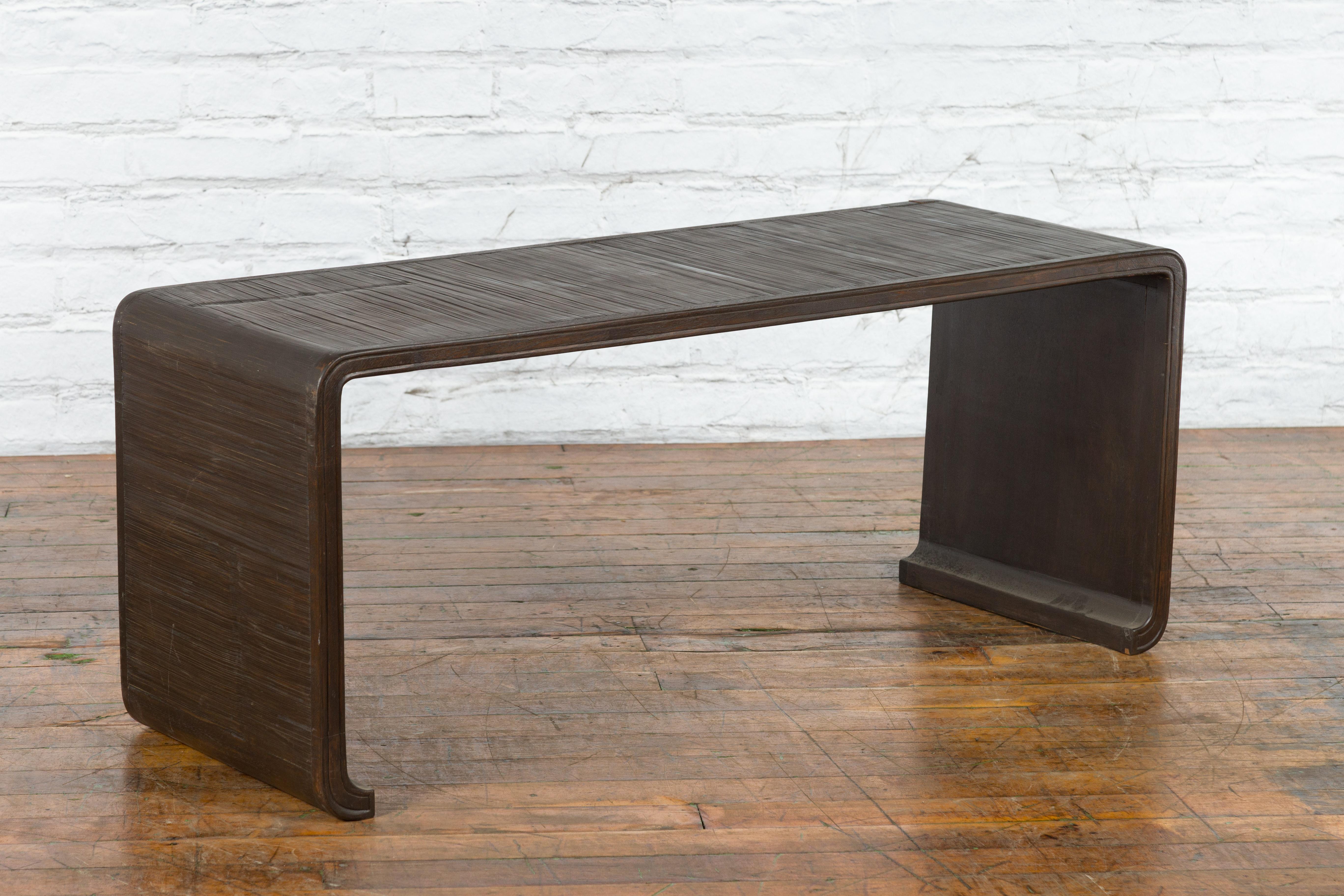 20th Century Burmese Vintage Waterfall Coffee Table with Opium Mat Inset and Scrolling Feet