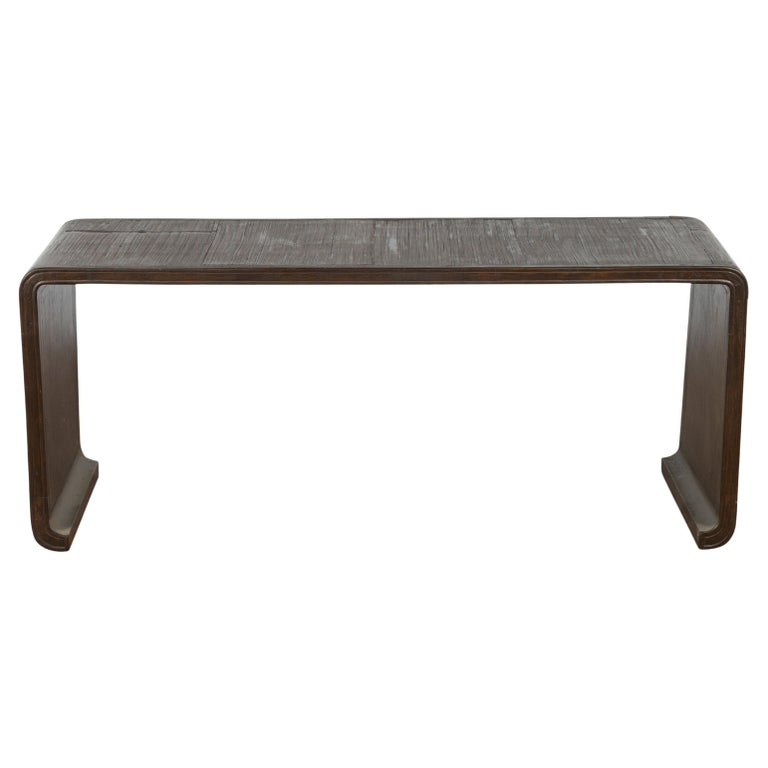 Burmese Vintage Waterfall Coffee Table with Opium Mat Inset and Scrolling Feet For Sale at 1stDibs