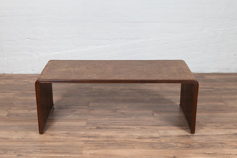 Burmese Vintage Waterfall Coffee Table with Rattan Cover Mounted on Wooden Frame at 1stDibs