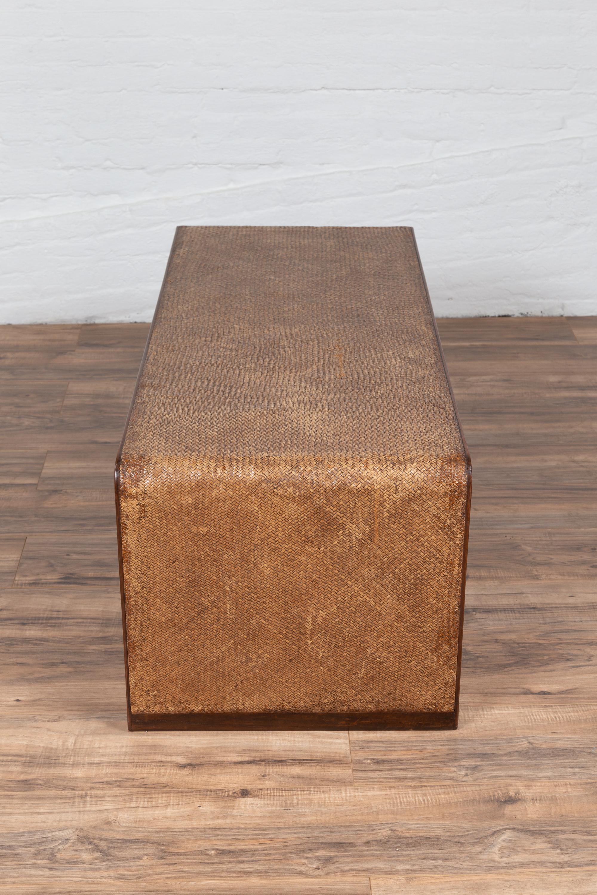 Burmese Vintage Waterfall Coffee Table with Rattan Cover Mounted on Wooden Frame 6